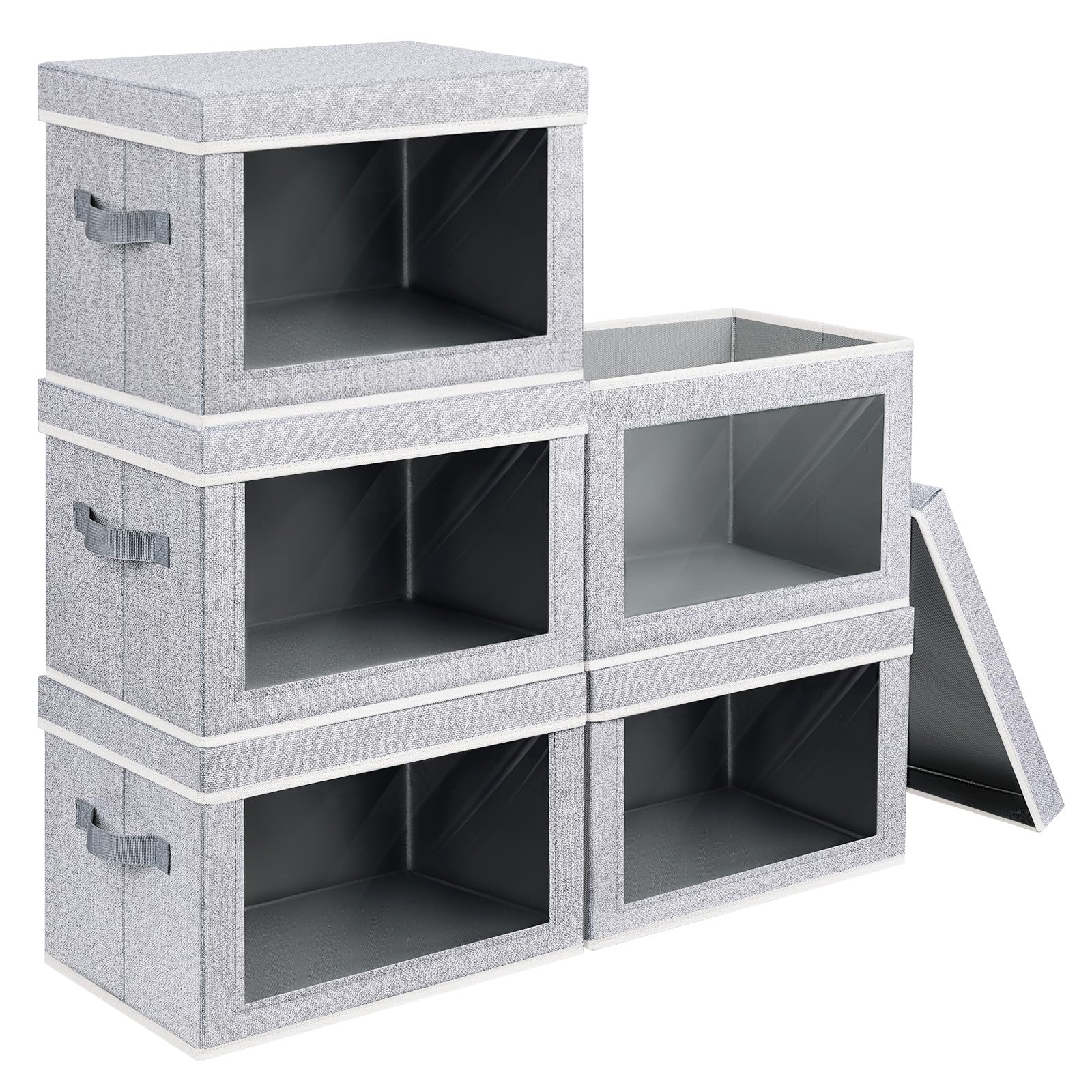Homsorout Storage Bins with Lids - Fabric Closet Storage Bins with Window, Collapsible Baskets for Shelves 4 Pack, Home Decorative Boxes for Clothes, Closet, Office, Grey