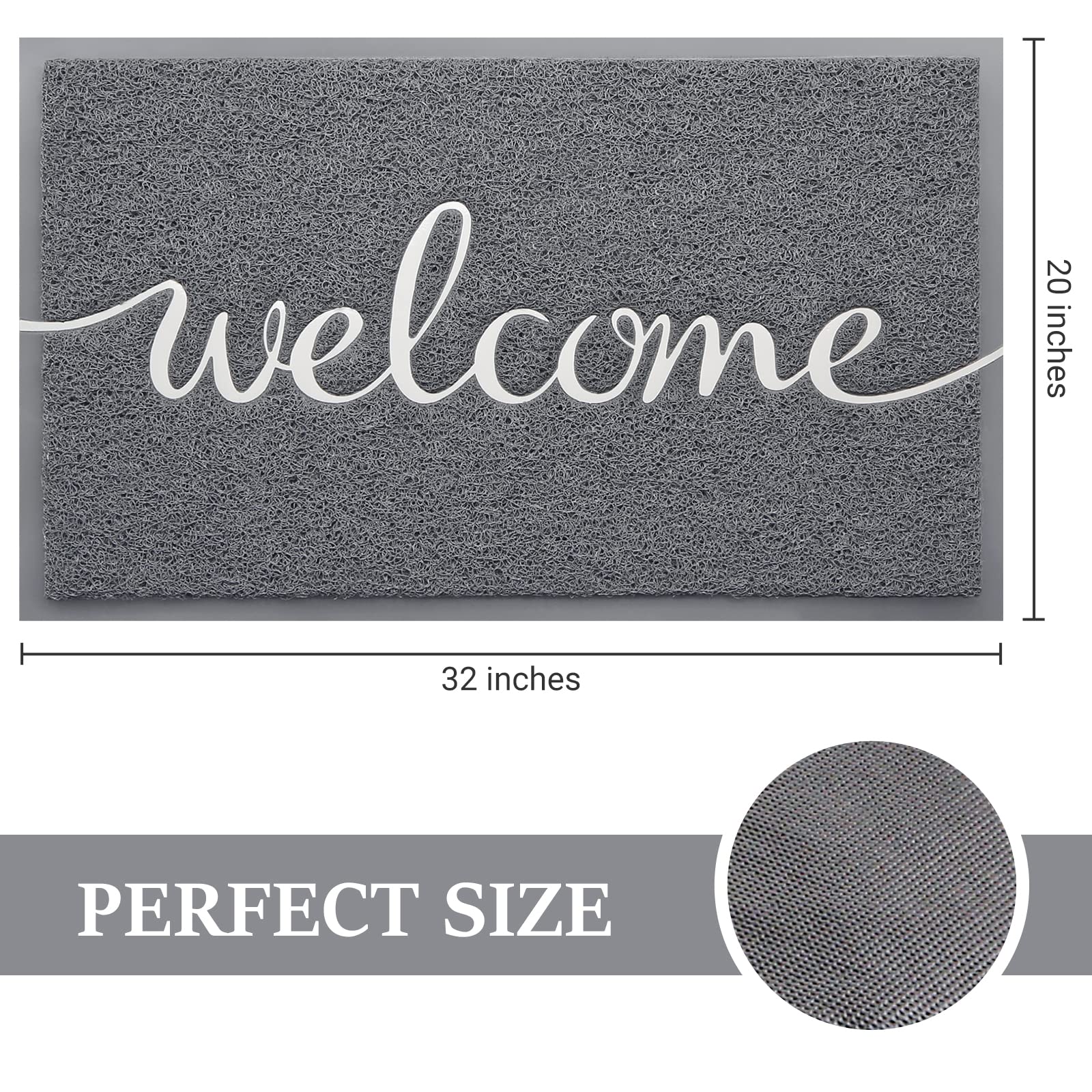 Door Mat (30"x17.5",Black), Welcome Mat Low Profile Front Doormat Floor Mat Non Slip Rugs for Entryway, Patio, High Traffic Areas