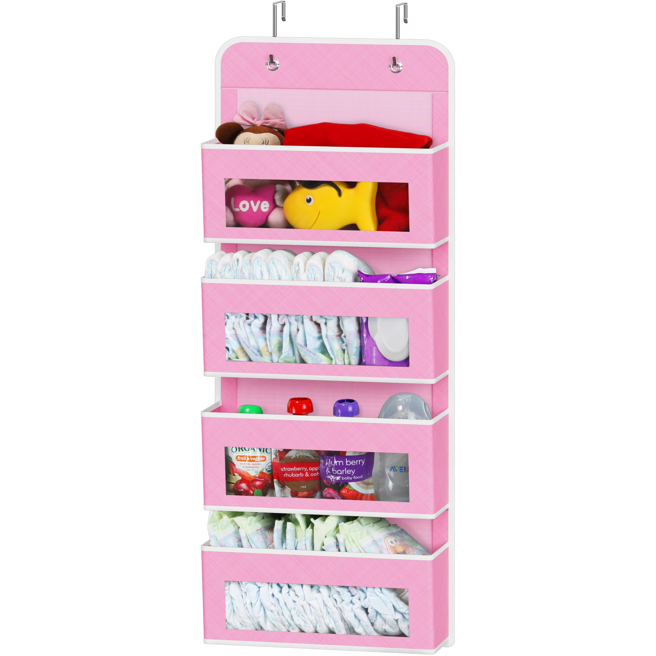 Simple Houseware 6 Clear Window Pocket Over Closet Door Storage Hanging Organizer for Bedroom, Bathroom, Pantry, Beige