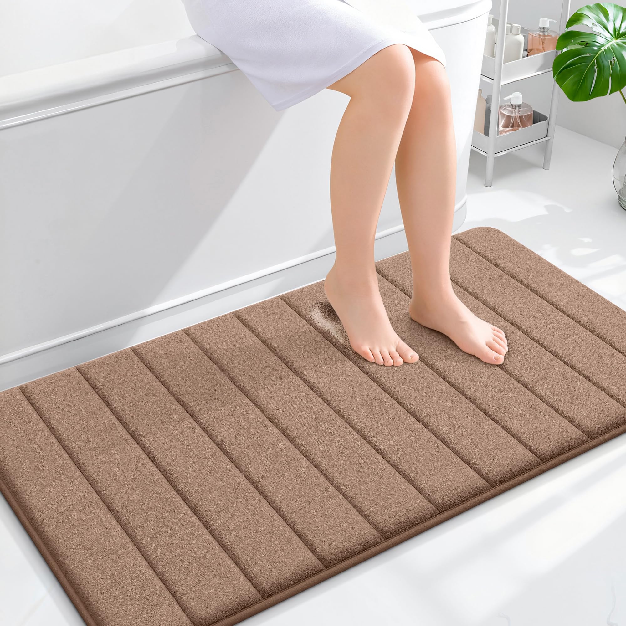 OLANLY Memory Foam Bath Mat 30x20, Super Soft Absorbent Bathroom Rugs, Quick Dry, Machine Washable Shower Floor Rugs, Bathmat Carpet, Bathroom Home Decor Accessories, Grey