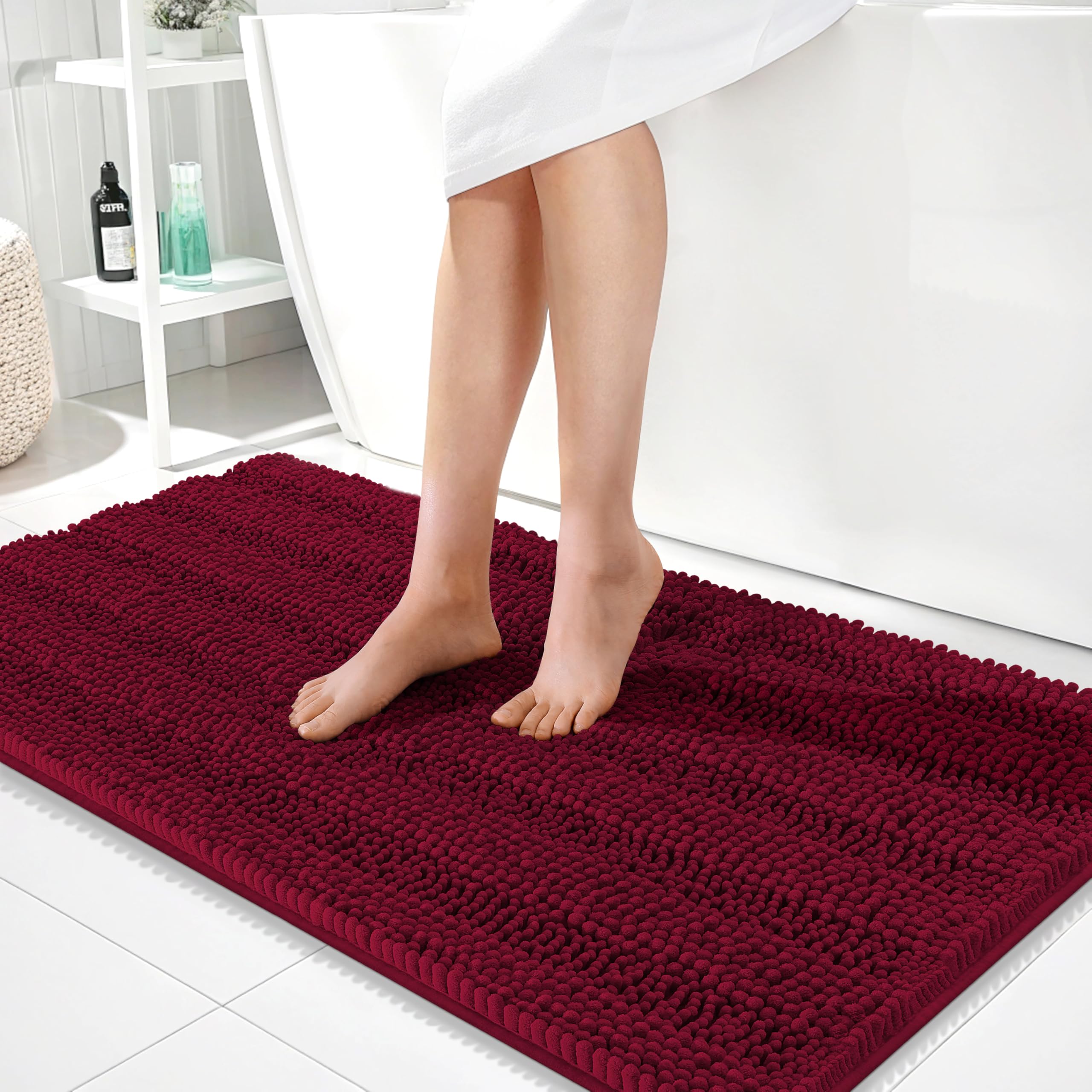 OLANLY Thick Bathroom Rugs 30x20, Extra Soft Absorbent Chenille Striped Bath Rugs, Rubber Backing, Machine Wash Dry, Bath Mats for Bathroom Floor, Tub and Shower, Home Decor Accessories, Grey