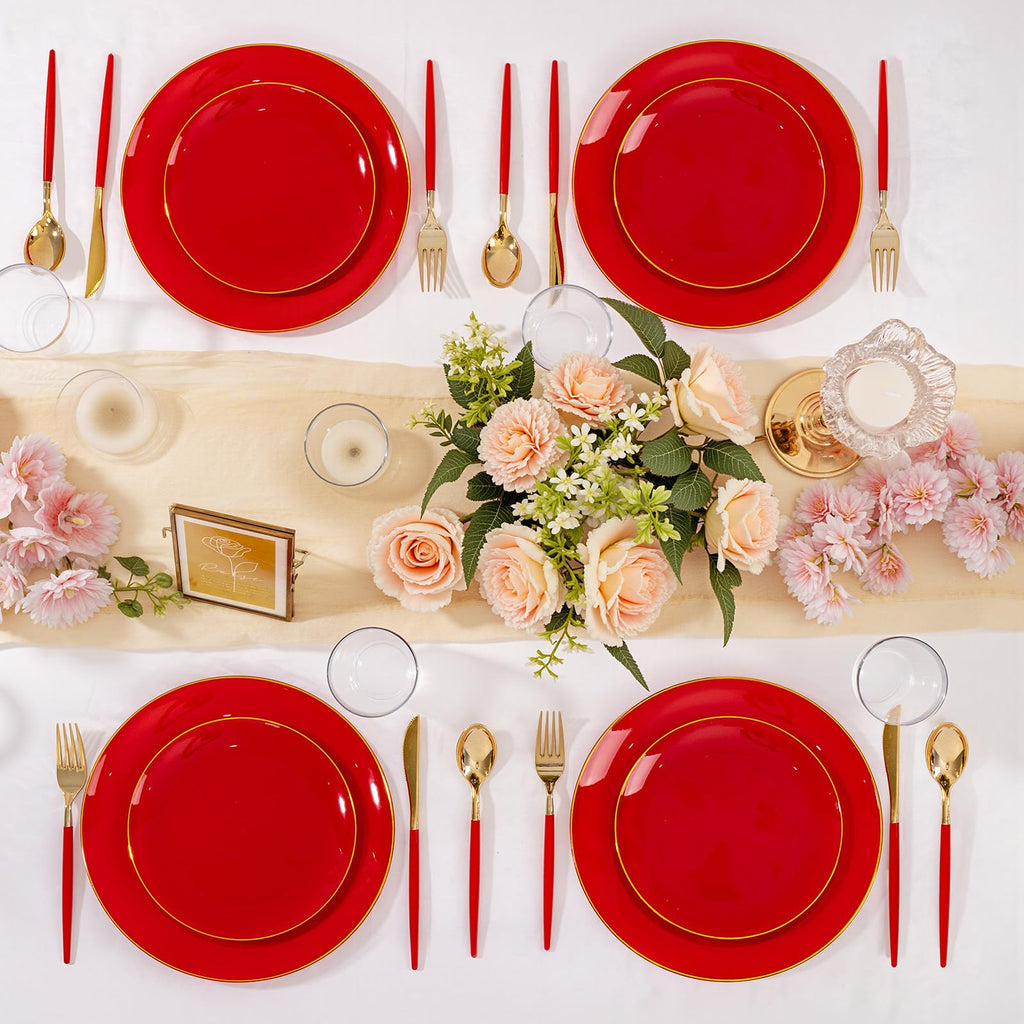 DaYammi 150Pcs Gold Plastic Plates with Disposable Silverware,White Gold Disposable Dinnerware Set - 30 Dinner Plate,30 Dessert Plate,90 Gold Cutlery with White Handles,Fancy Plates for Party Wedding