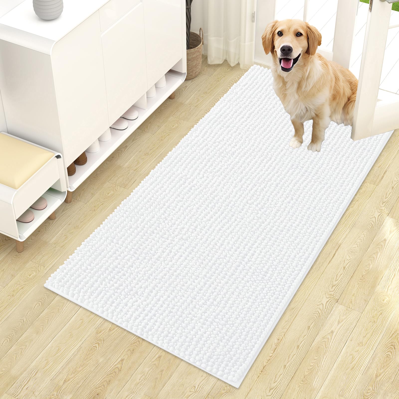 OLANLY Dog Door Mat for Muddy Paws 30x20, Ultra Absorbent Chenille Mud Doormat, Non-Slip Washable and Dirt Trapping Doormat for Indoor Entryway, Quick-Dry Indoor Pet Bed Mats for Dogs, Grey