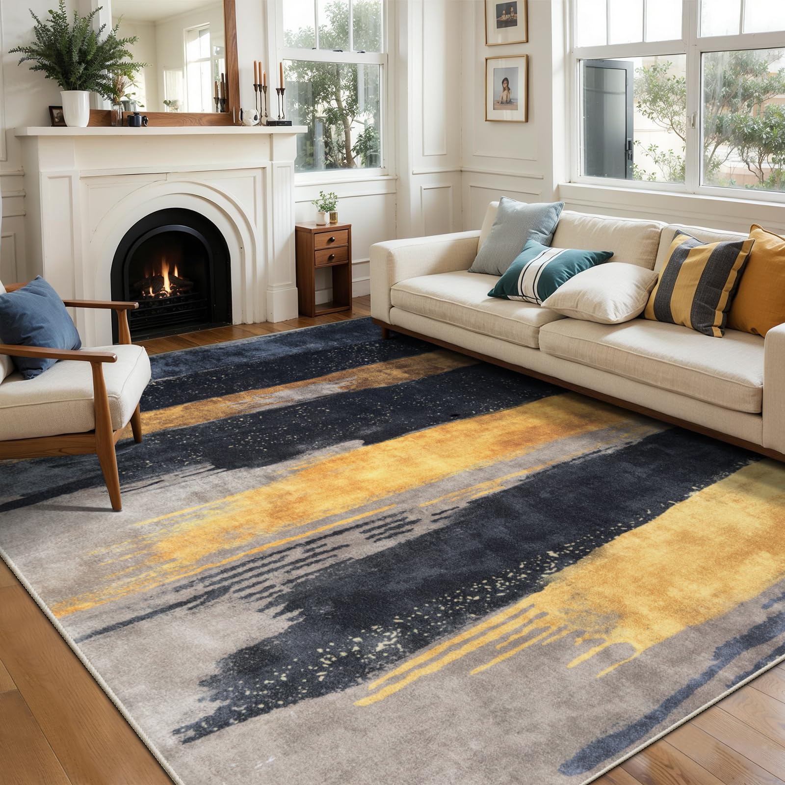 Ciicool Modern Abstract Area Rug 2x3 Washable Small Entryway Rug, Non-Slip Low Pile Throw Rug, Foldable Kitchen Bathroom Rugs, Blue Grey Floor Carpet for Entrance Living Room Bedroom Indoor Doormat