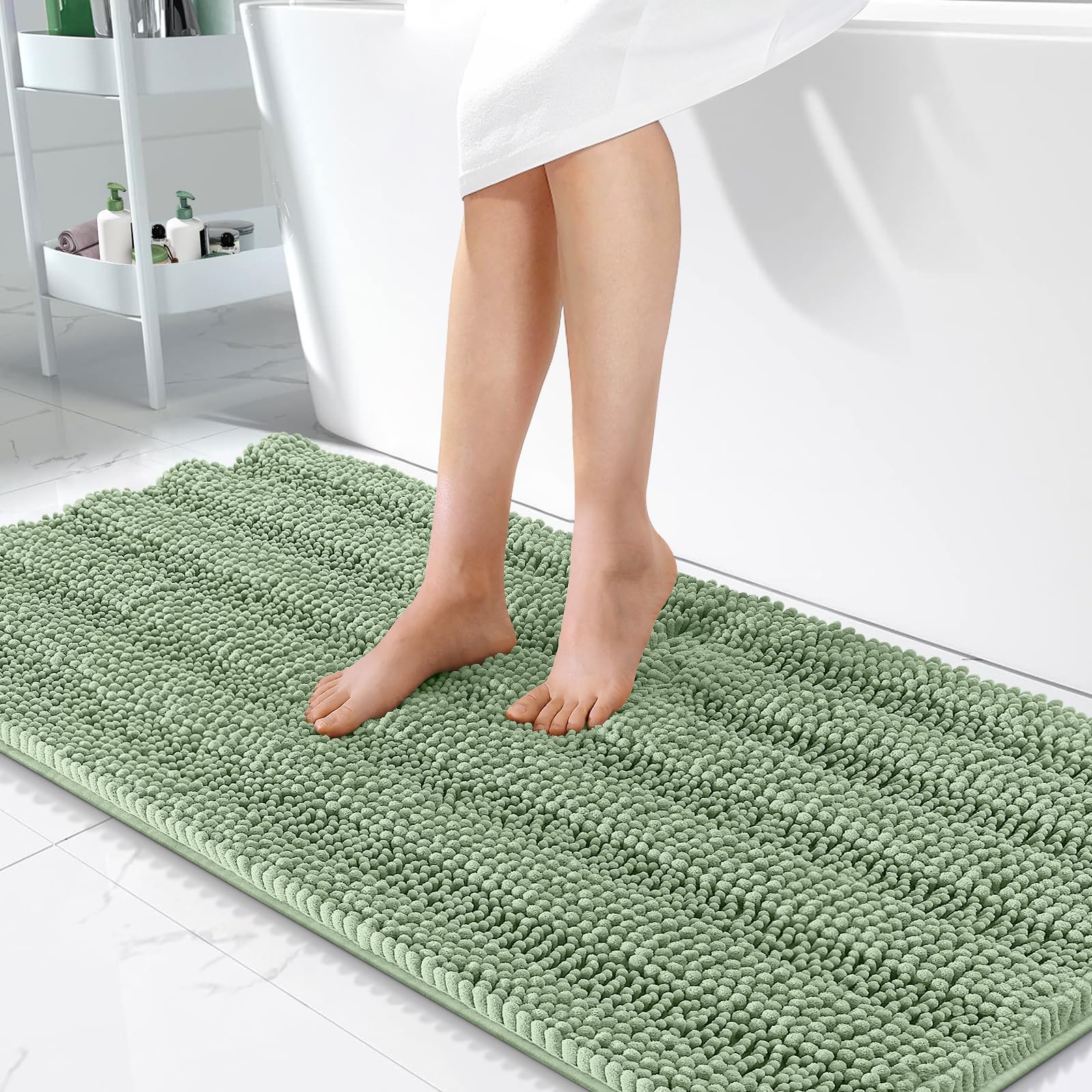OLANLY Thick Bathroom Rugs 30x20, Extra Soft Absorbent Chenille Striped Bath Rugs, Rubber Backing, Machine Wash Dry, Bath Mats for Bathroom Floor, Tub and Shower, Home Decor Accessories, Grey