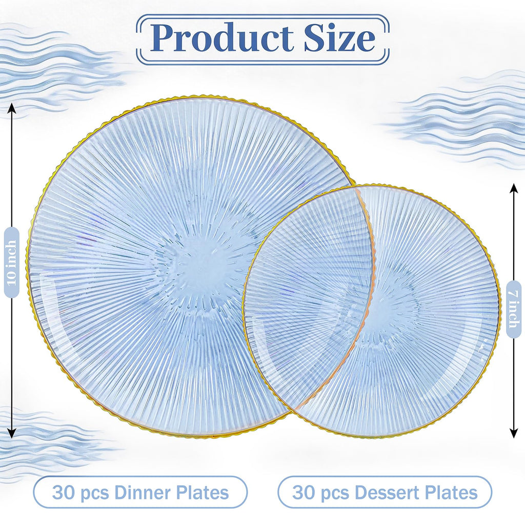 DaYammi 60Pcs Sage Green Plastic Plates with Gold Rim,Disposable Plates Set Includes 30 Dinner Plate & 30 Salad Plate,Fancy Green Party Plates with Radial Texture for Party Wedding Dinner