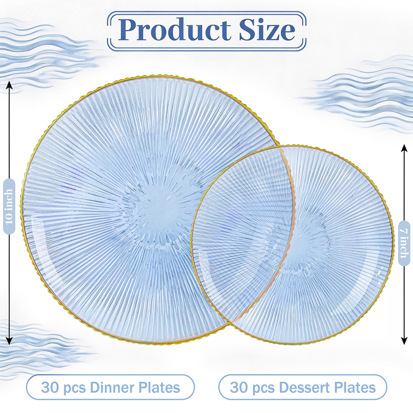 DaYammi 60Pcs Sage Green Plastic Plates with Gold Rim,Disposable Plates Set Includes 30 Dinner Plate & 30 Salad Plate,Fancy Green Party Plates with Radial Texture for Party Wedding Dinner