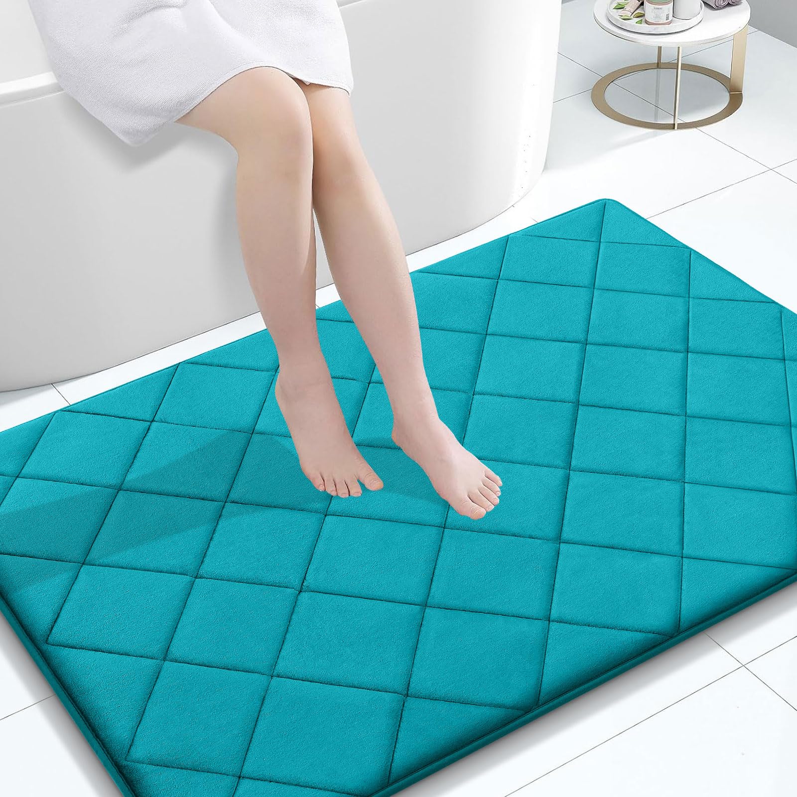 OLANLY Memory Foam Bath Mat 30x20, Ultra Soft and Absorbent Bathroom Rugs, Machine Washable, Comfortable Bath Carpet for Bathroom Floor, Tub and Shower, Black