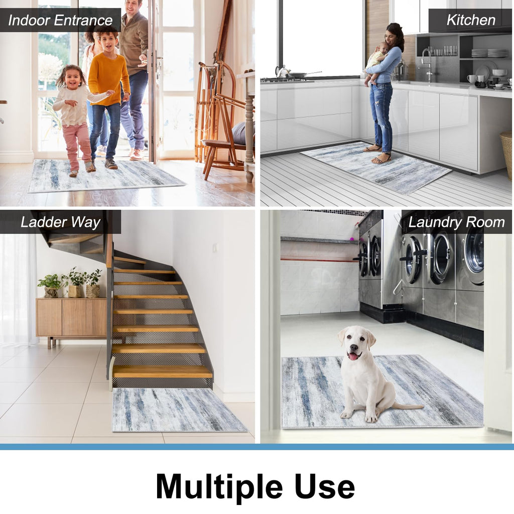 CRISTGEE Door Mat, Front Indoor Door Mat Faux Wool Non-Slip Entryway Rug Absorbent Abstract Throw Rug for Indoor Entrance Hallway Laundry Room, High Traffic Areas, 20X32 Inches, Gray Washable