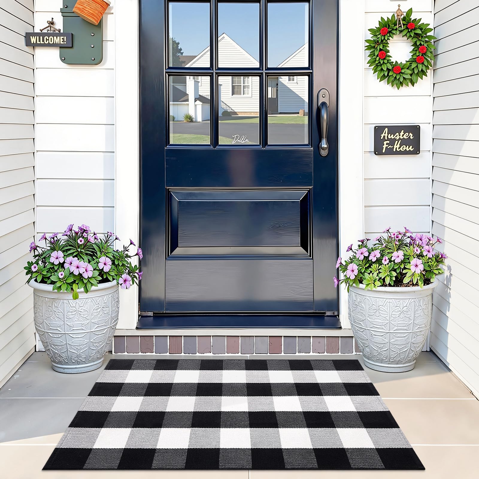 OLANLY Black and White Striped Rug 2'4" x 3'7" (27.5" x 43") – Washable Cotton Indoor Outdoor Doormat for Front Door, Entryway, Kitchen, Porch, Patio Decor