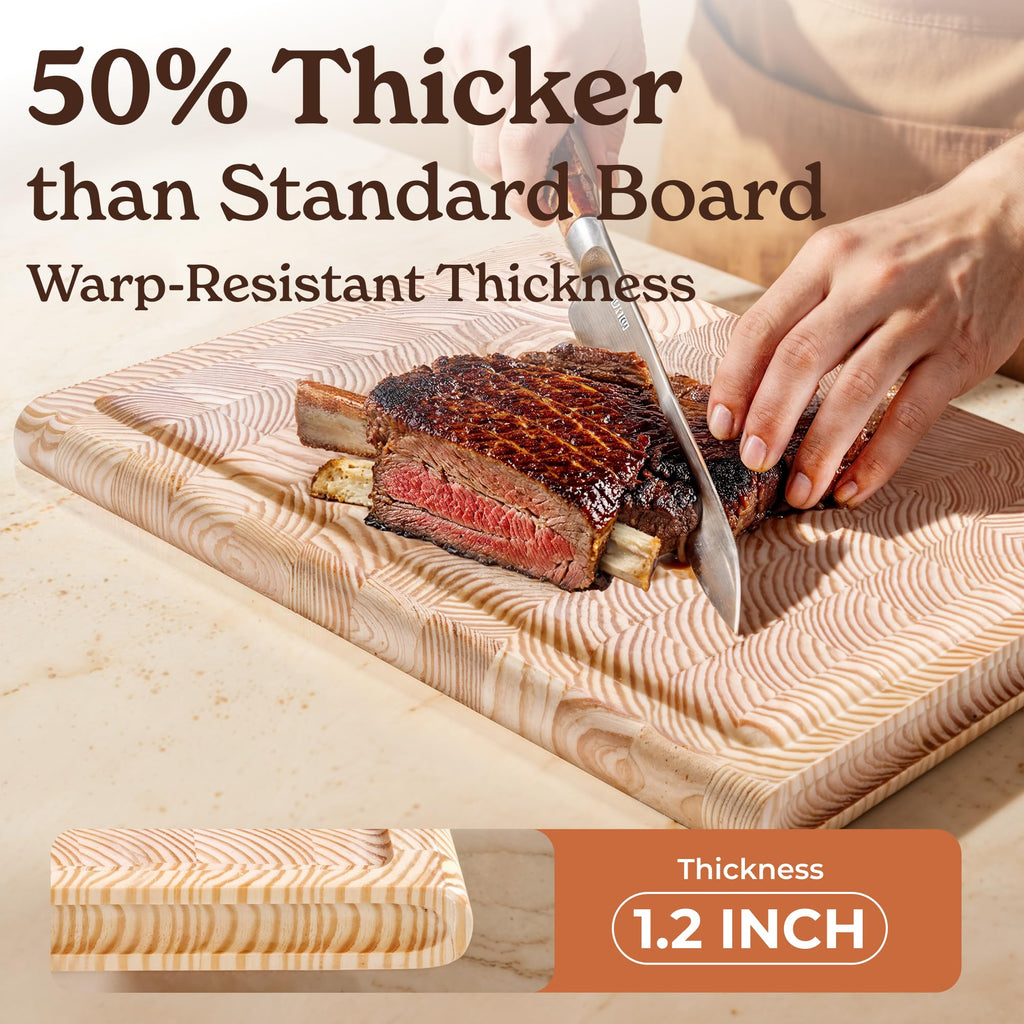 Smirly Non Toxic Larch Cutting Boards for Kitchen [1.2" Thickness][17"Extra Large] Cutting Chopping Board with Deep Juice Groove Heavy Duty & Easy Clean