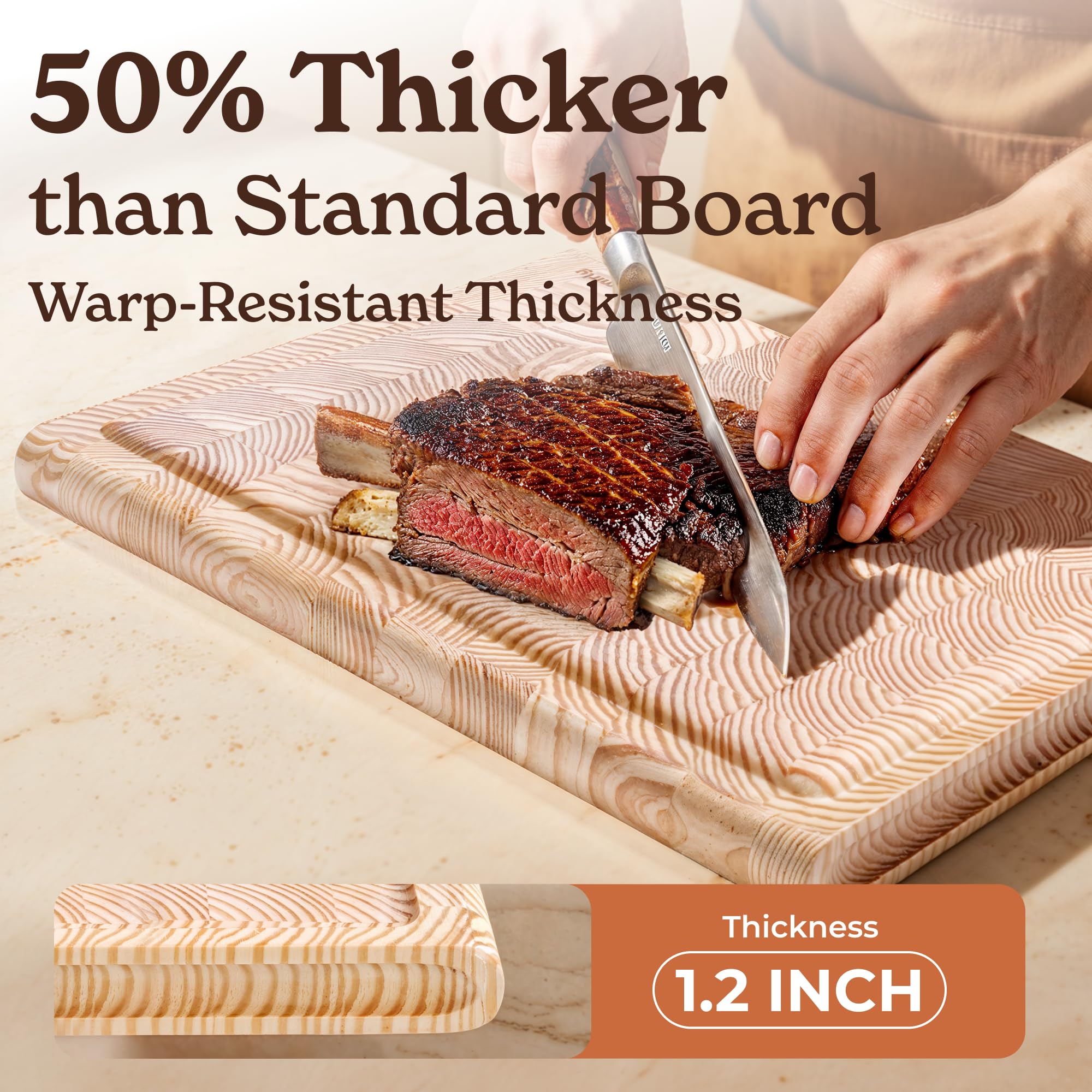Smirly Non Toxic Larch Cutting Boards for Kitchen [1.2" Thickness][17"Extra Large] Cutting Chopping Board with Deep Juice Groove Heavy Duty & Easy Clean