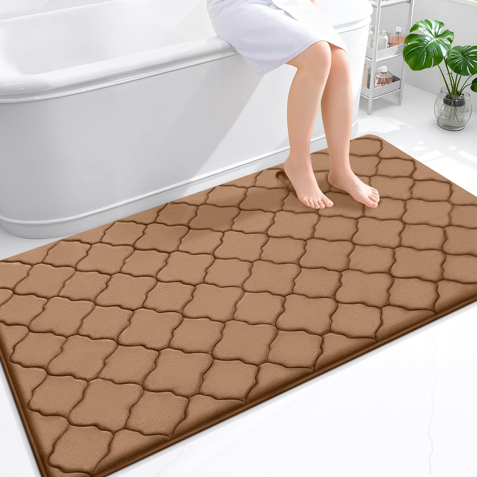 OLANLY Memory Foam Bath Mat Rug 24x16, Ultra Soft and Absorbent Bathroom Rugs, Non-Slip, Comfortable, Machine Washable Bath Carpet for Bathroom Floor, Tub, Shower and Home Decor Accessories, Black