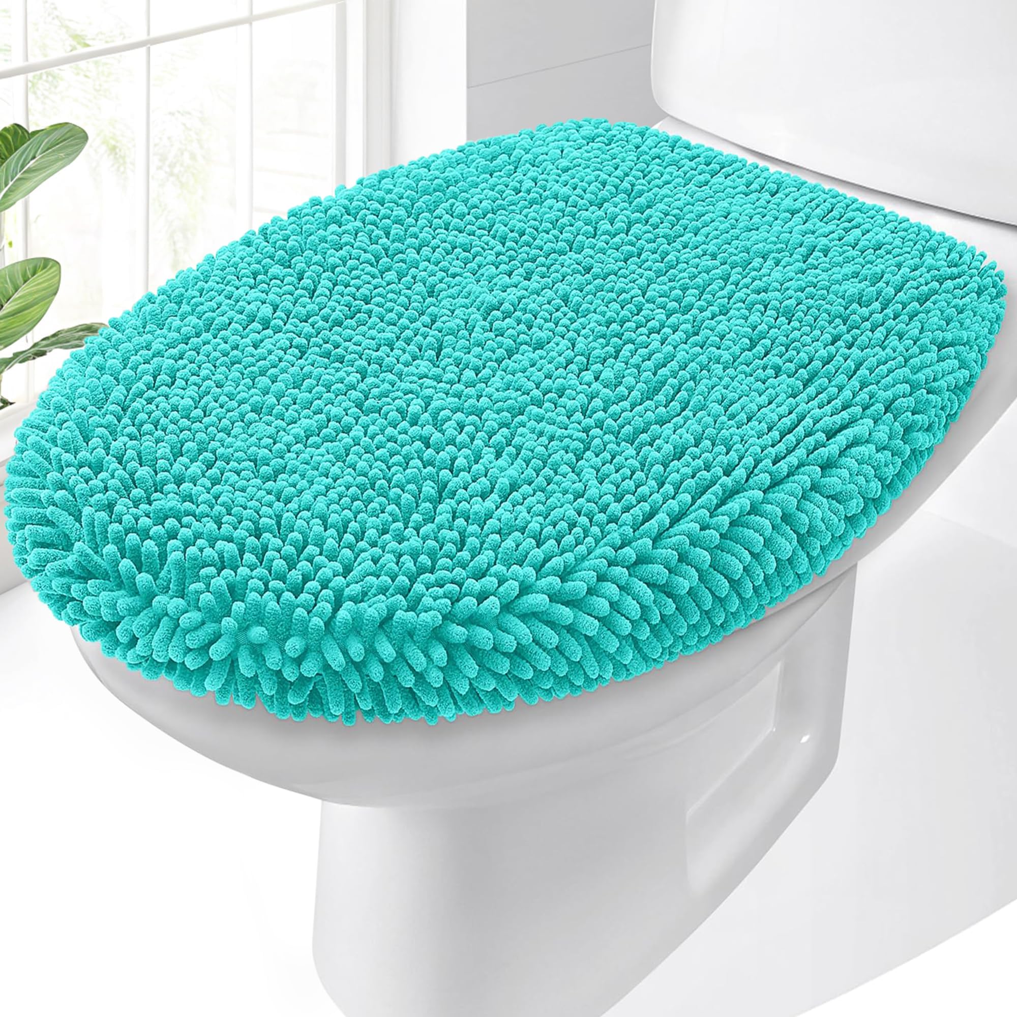 OLANLY Soft Chenille Bathroom Toilet Lid Cover, Machine Washable Seat Covers, 17.5x15, Stays in Place Rubber Backing, Fits Most Round, Elongated and Oblong Lids, Accessories Decor, Gray