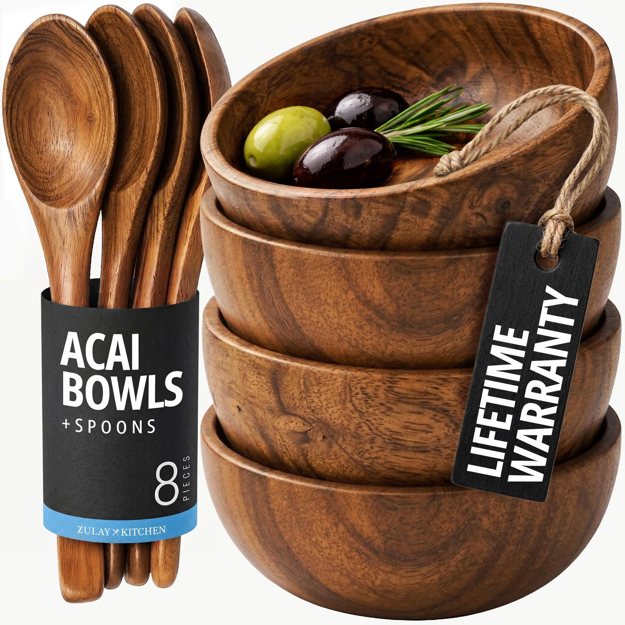 Zulay Kitchen 6 Piece Wooden Spoons for Cooking – Natural Teak Wooden Utensil Set, Easy to Clean, Durable, Smooth with Comfort Grip - Non Toxic Wooden Cooking Utensil Sets