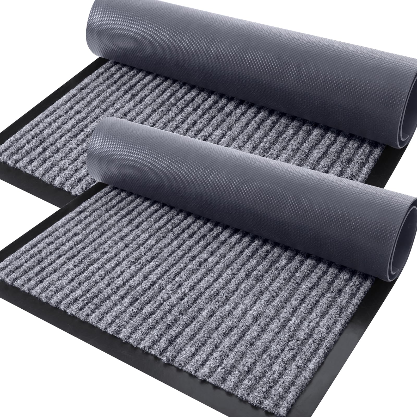 OLANLY Front Door Mat Indoor Outdoor Entrance, 2-Pack 29.5 x 17 Inch, Waterproof Heavy Duty Doormat, Fade Resistant, Low Profile, Easy Clean Patio Porch Welcome Floor Mats for Entry, Grey