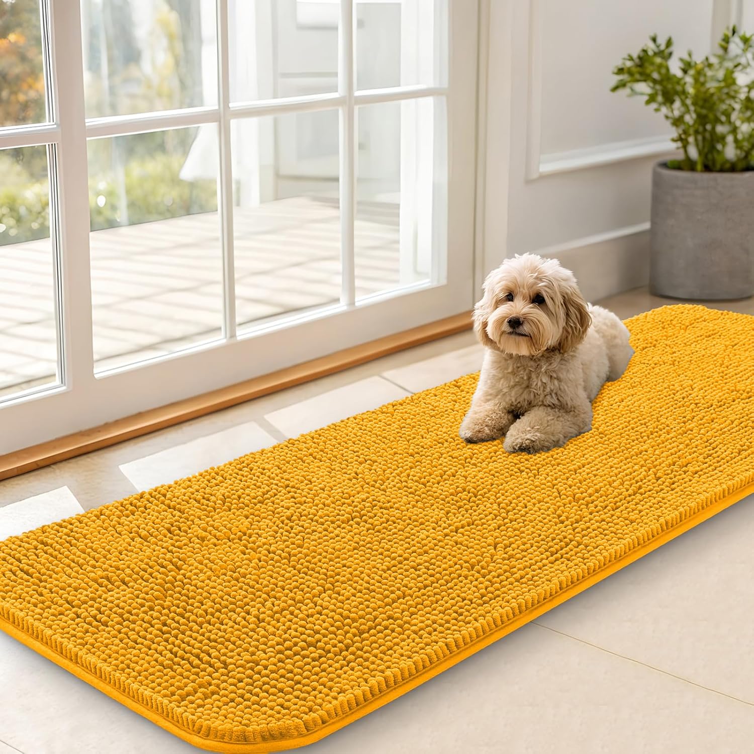 OLANLY Dog Door Mat for Muddy Paws 48x30, Absorbs Moisture and Dirt, Absorbent Non-Slip Washable Doormat, Quick Dry Chenille Mud Mat for Dogs, Entry Indoor Entryway Carpet for Inside Floor, Grey