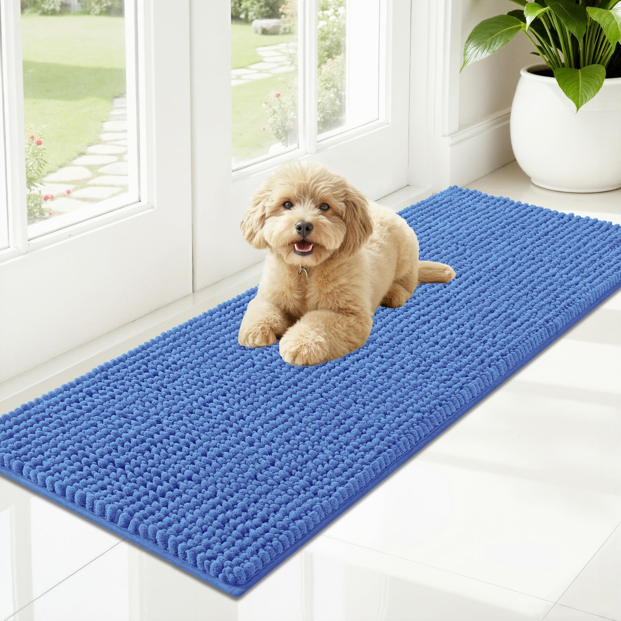OLANLY Dog Door Mat for Muddy Paws 30x20, Ultra Absorbent Chenille Mud Doormat, Non-Slip Washable and Dirt Trapping Doormat for Indoor Entryway, Quick-Dry Indoor Pet Bed Mats for Dogs, Grey