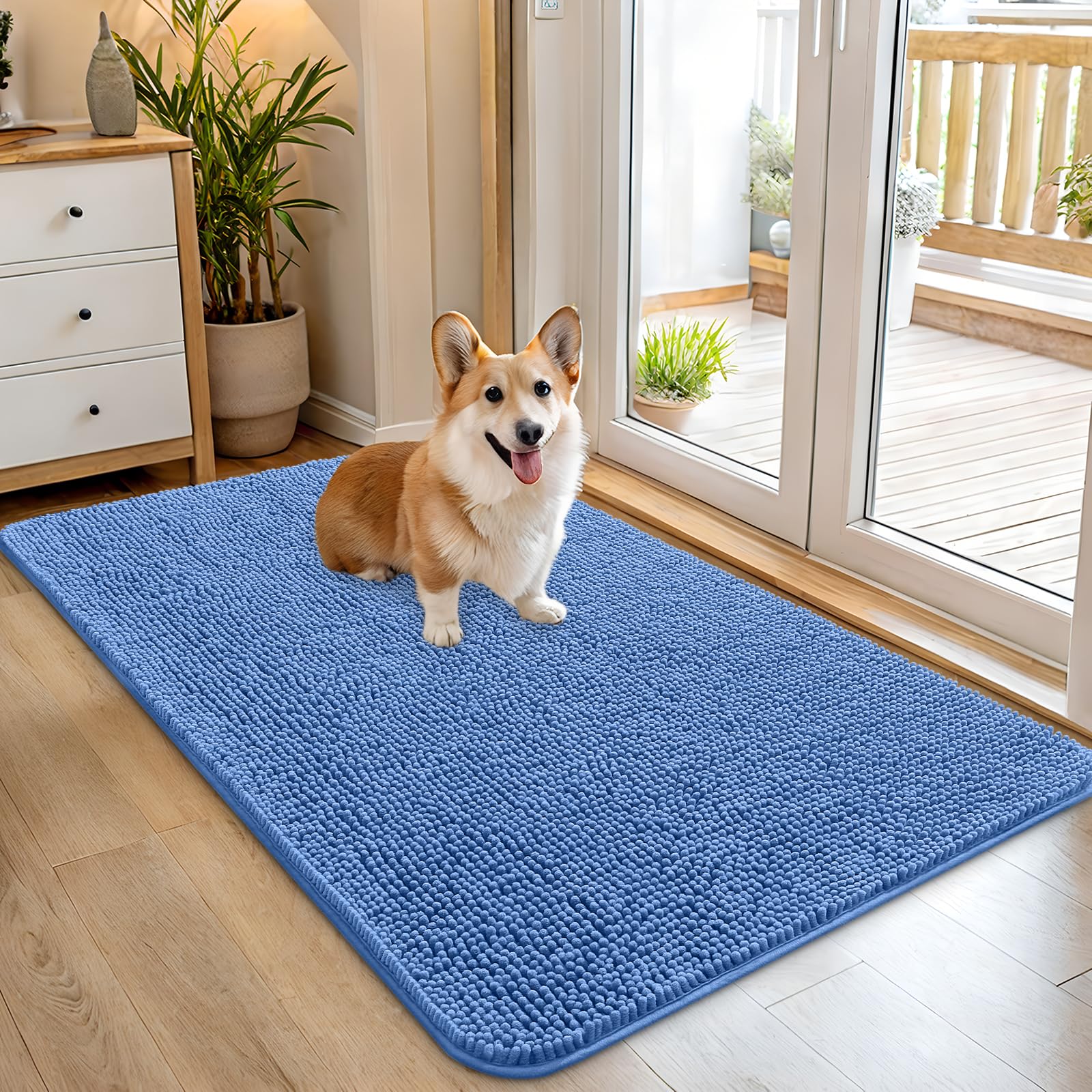 OLANLY Dog Door Mat for Muddy Paws 30x20, Absorbs Moisture and Dirt, Absorbent Non-Slip Washable Doormat, Quick Dry Chenille Mud Mat for Dogs, Entry Indoor Entryway Carpet for Inside Floor, Grey