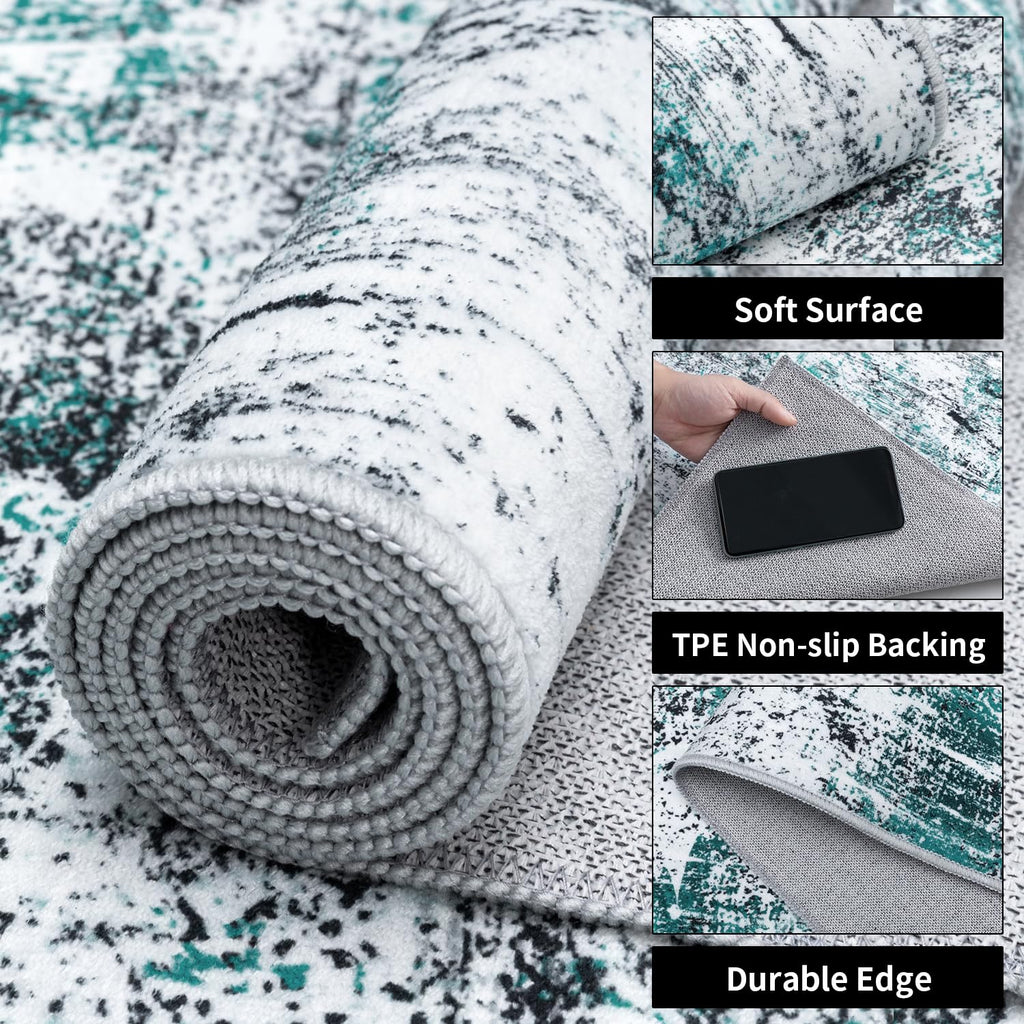Ciicool Modern Abstract Area Rug 2x3 Washable Small Entryway Rug, Non-Slip Low Pile Throw Rug, Foldable Kitchen Bathroom Rugs, Blue Grey Floor Carpet for Entrance Living Room Bedroom Indoor Doormat