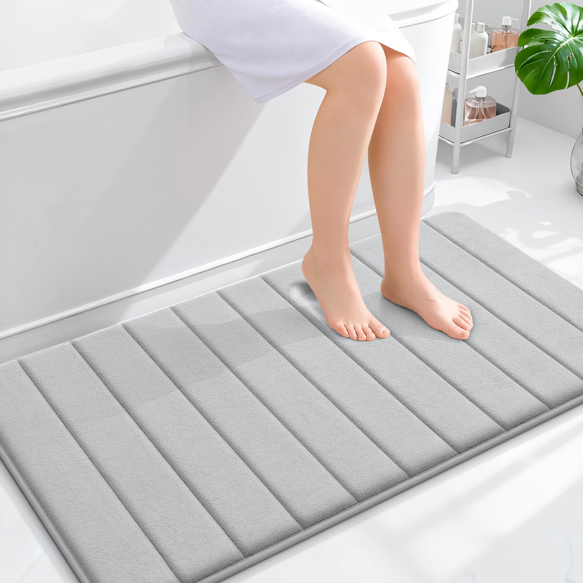 OLANLY Memory Foam Bath Mat 30x20, Super Soft Absorbent Bathroom Rugs, Quick Dry, Machine Washable Shower Floor Rugs, Bathmat Carpet, Bathroom Home Decor Accessories, Grey