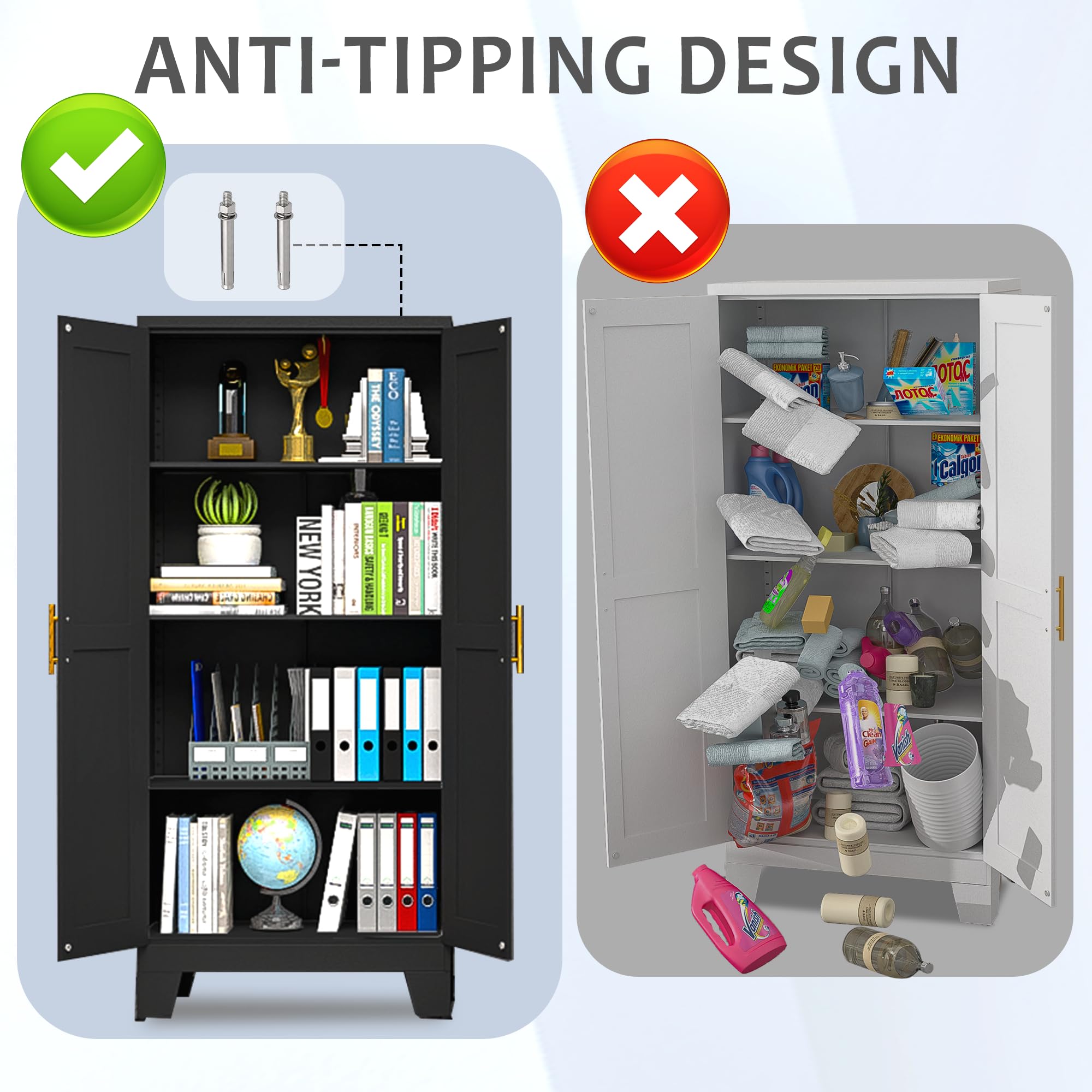 GAIOUS Metal Pantry Cabinet, Kitchen Pantry Storage Cabinets with 2 Door and 3 Adjustable Shelves, White Kitchen Pantry Cabinet, Freestanding Cupboard for Dining Room Living Room Bathroom