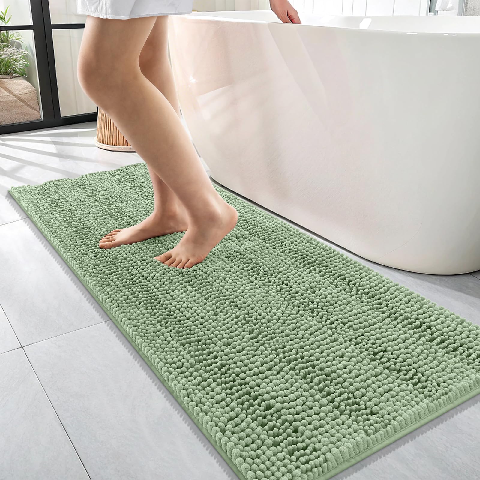 OLANLY Thick Bathroom Rugs 30x20, Extra Soft Absorbent Chenille Striped Bath Rugs, Rubber Backing, Machine Wash Dry, Bath Mats for Bathroom Floor, Tub and Shower, Home Decor Accessories, Grey