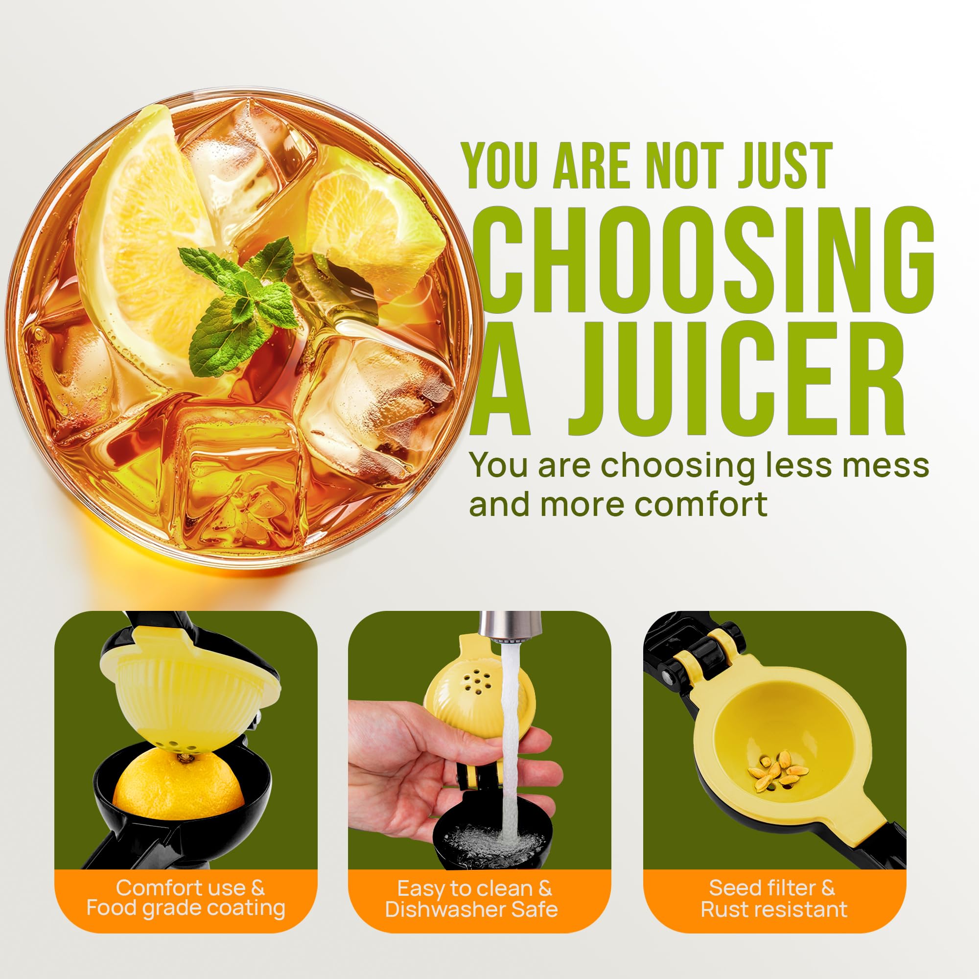 Zulay Kitchen Metal 2-in-1 Lemon Squeezer - Sturdy Max Extraction Hand Juicer Lemon Squeezer Gets Every Last Drop - Easy to Clean Manual Citrus Juicer - Easy-Use Lemon Juicer Squeezer - Yellow/Green