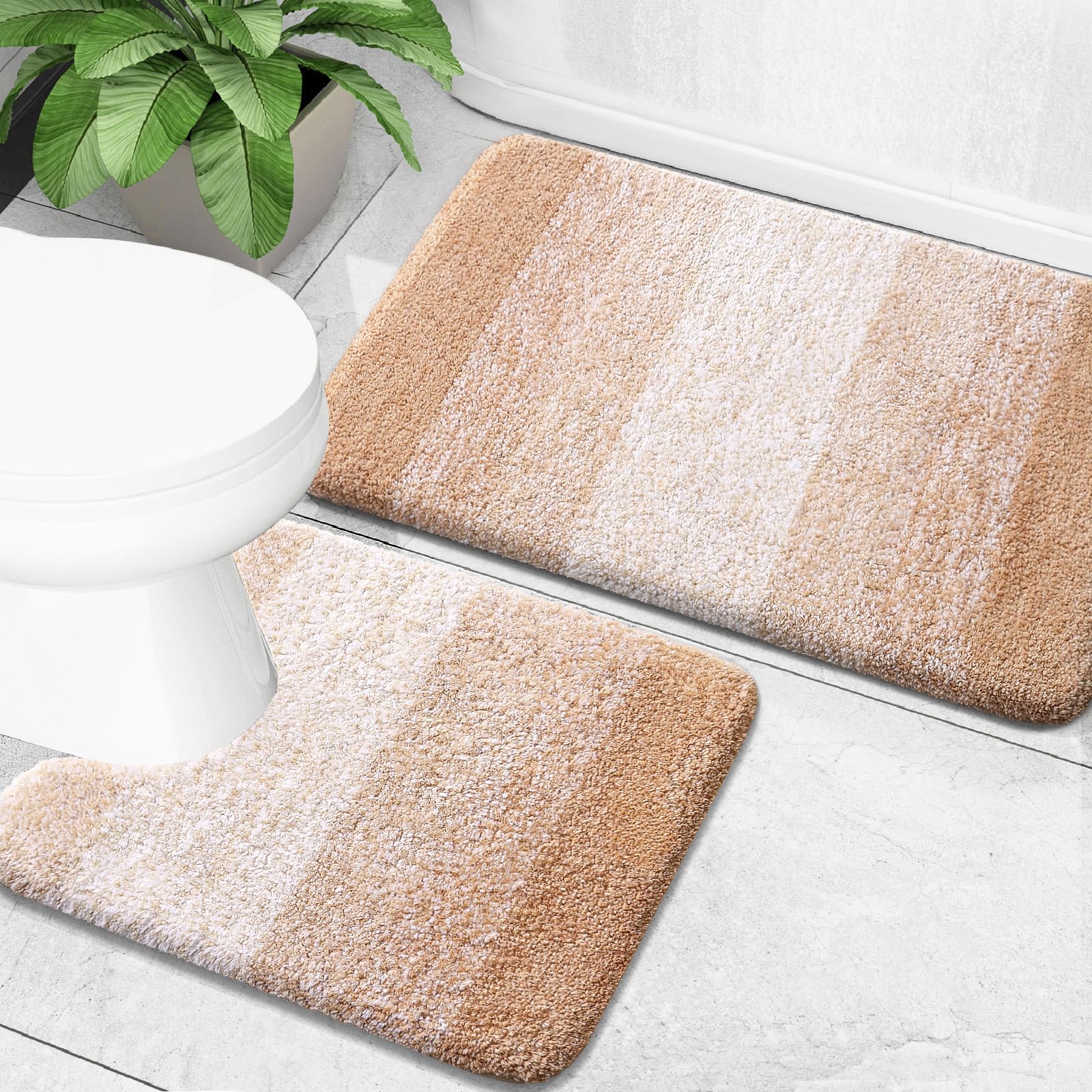 OLANLY Bathroom Rug Set 2 Piece, Soft Absorbent Microfiber Bath Mats and U-Shaped Contour Toilet Rug, Non-Slip, Machine Wash Dry, Plush Shaggy Bath Mats for Bathroom (24"x16"+24"x20", Grey)