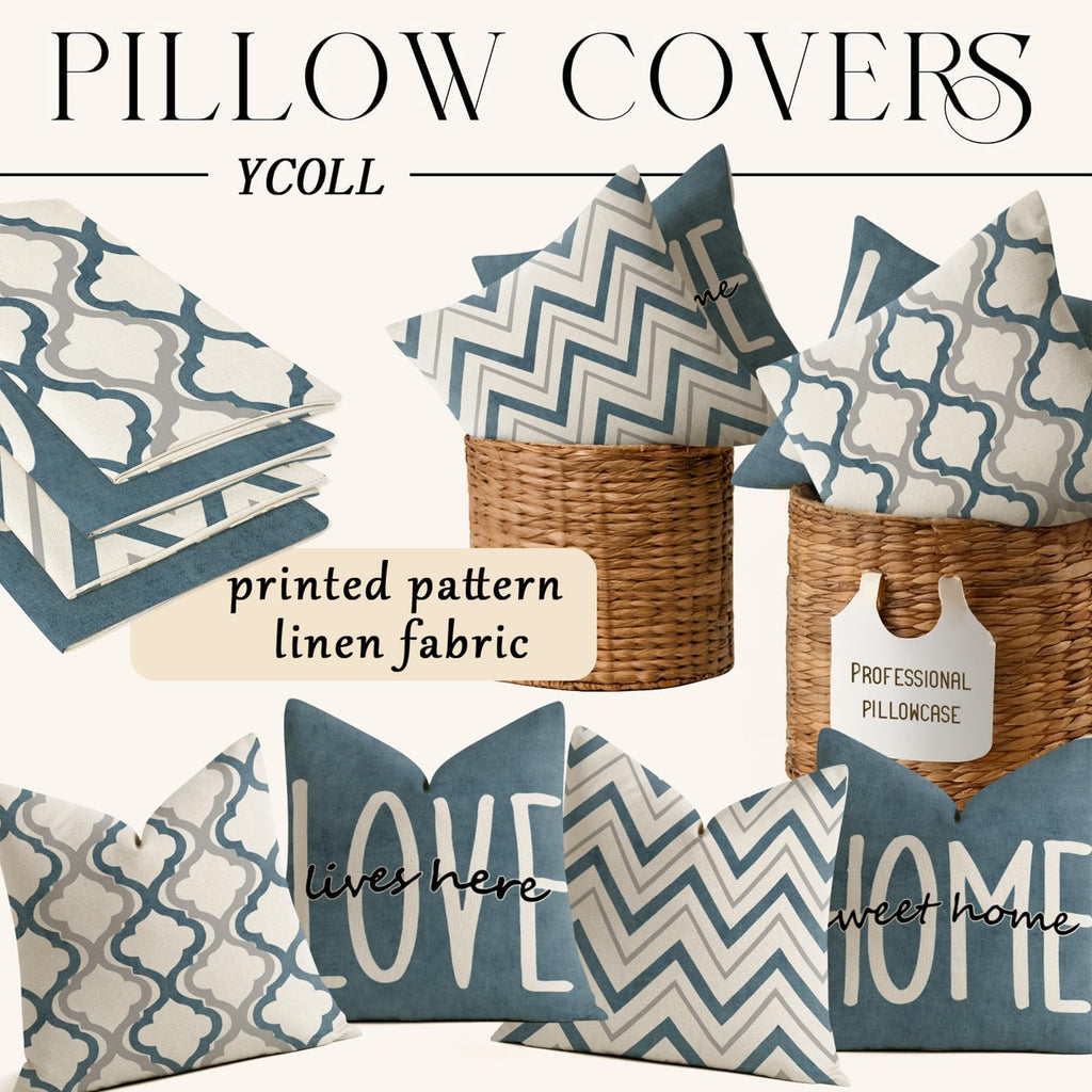 YCOLL Farmhouse Pillow Covers 18x18 Set of 4 Throw Pillow Covers Rustic Linen Decorative Pillows Square Cushion Covers for Couch Sofa Bedroom Home Decor