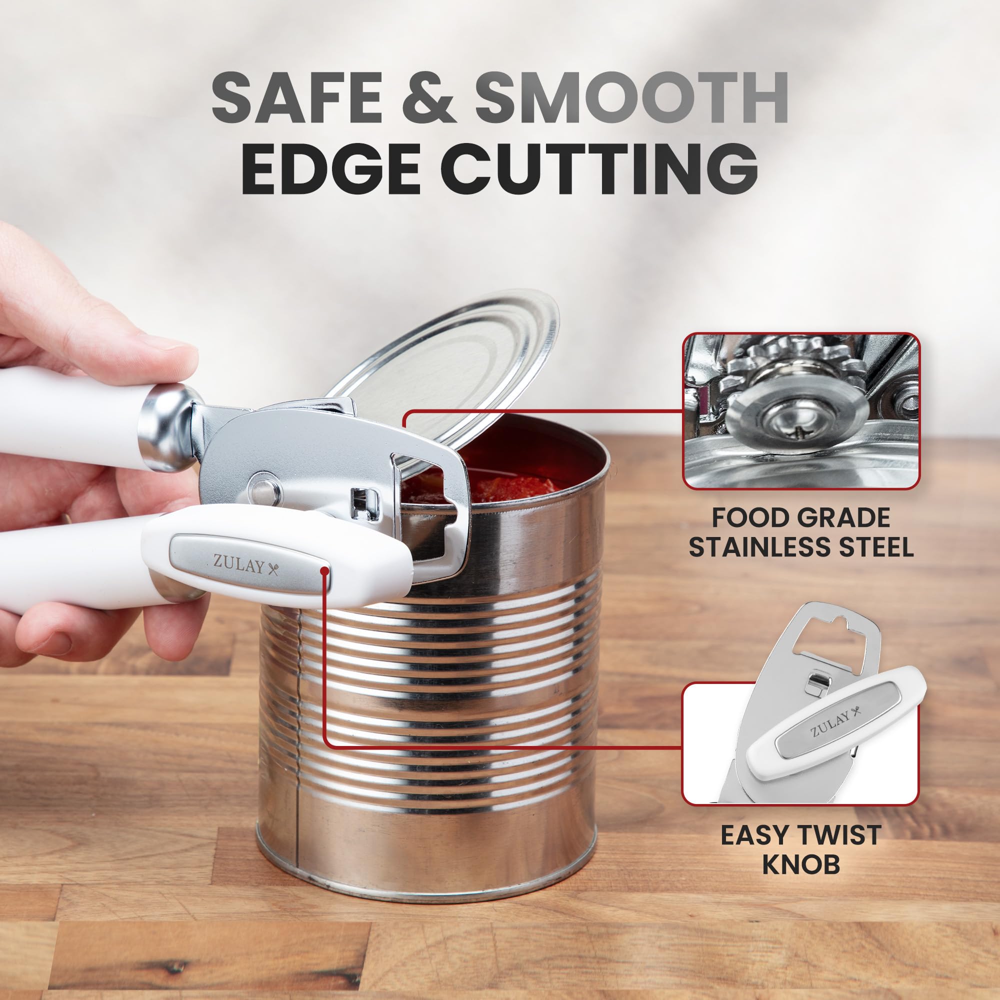 Zulay Kitchen COMFY™ Can Opener Manual with Bottle Opener - Rust Proof Stainless Steel Manual Can Opener With Turn Knob & Comfy Soft Grip Handles - Black