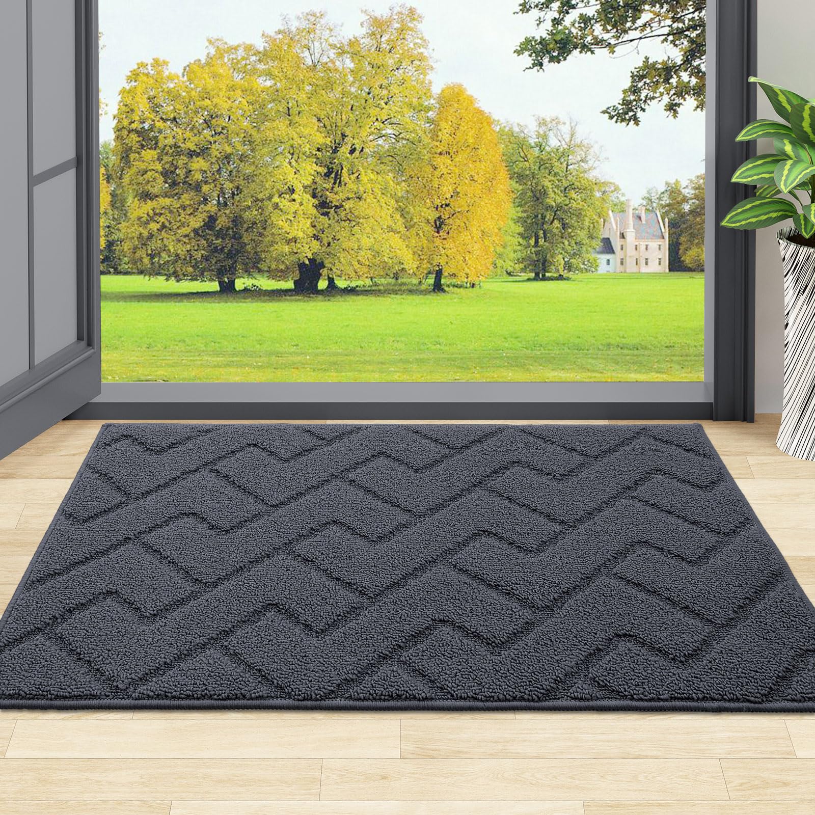 OLANLY Indoor Door Mat, 32x20, Dirt Resistant and Absorbent, Sturdy Non-Slip Rubber Backing, Easy to Clean, Washable Low-Profile Doormat for Entryway, Grey