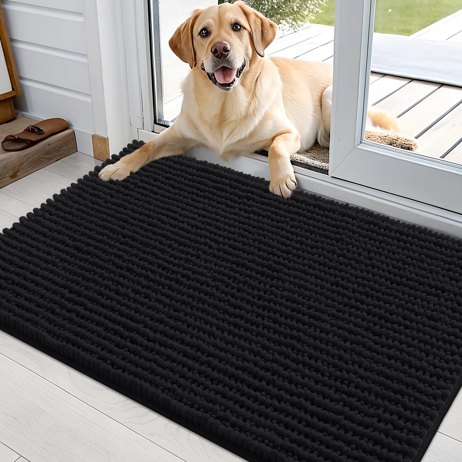 OLANLY Dog Door Mat for Muddy Paws 30x20, Ultra Absorbent Chenille Mud Doormat, Non-Slip Washable and Dirt Trapping Doormat for Indoor Entryway, Quick-Dry Indoor Pet Bed Mats for Dogs, Grey