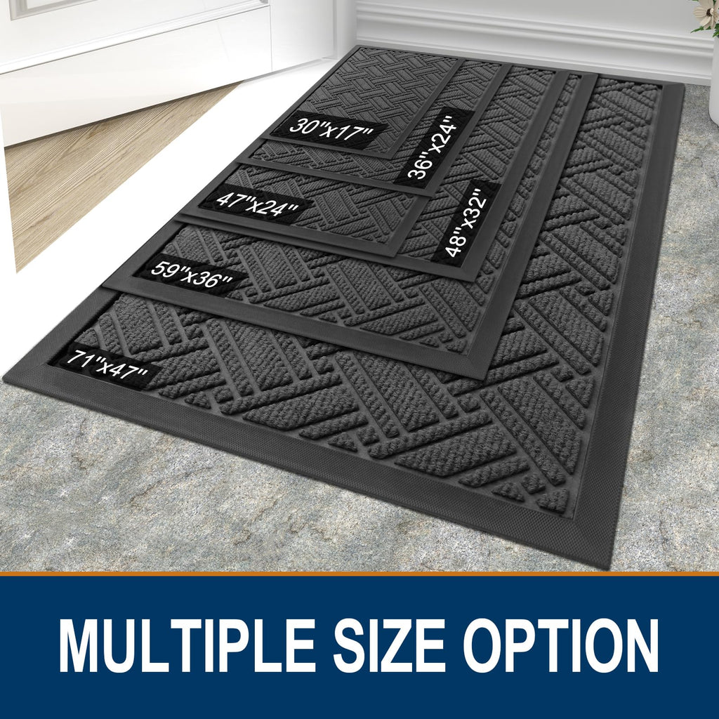 OLANLY Indoor Outdoor Mat, Sturdy Natural Rubber Floor Mat, Non Slip Low Profile Waterproof Doormat, and Stain Front Door Mats, Easy Clean Patio Entrance Mat, 30''x17'', Black