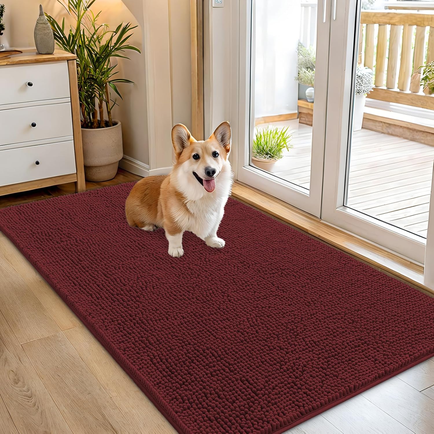 OLANLY Dog Door Mat for Muddy Paws 48x30, Absorbs Moisture and Dirt, Absorbent Non-Slip Washable Doormat, Quick Dry Chenille Mud Mat for Dogs, Entry Indoor Entryway Carpet for Inside Floor, Grey