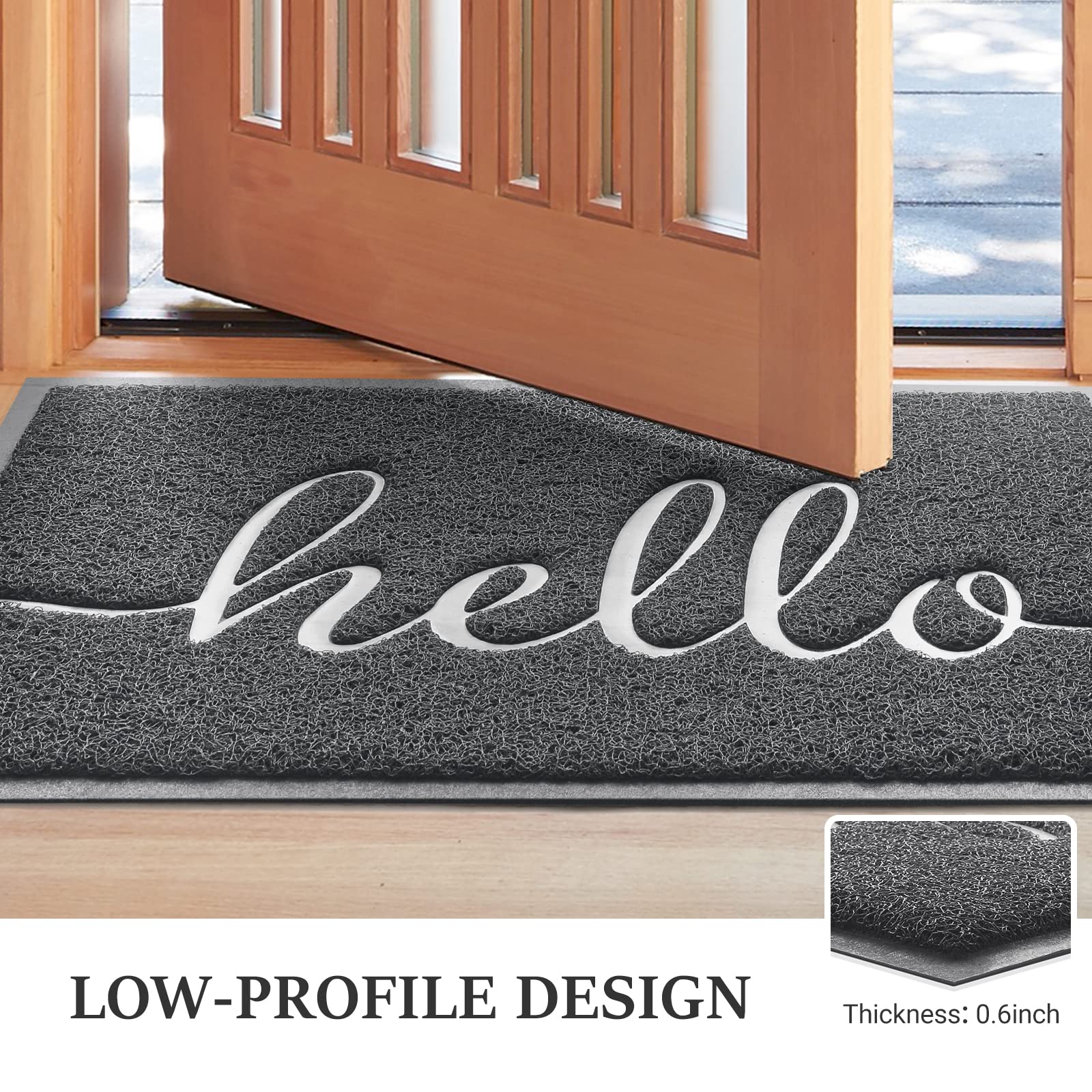 Door Mat (30"x17.5",Black), Welcome Mat Low Profile Front Doormat Floor Mat Non Slip Rugs for Entryway, Patio, High Traffic Areas