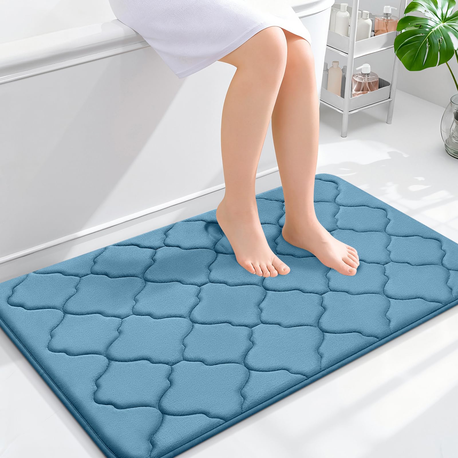 OLANLY Memory Foam Bath Mat Rug 24x16, Ultra Soft and Absorbent Bathroom Rugs, Non-Slip, Comfortable, Machine Washable Bath Carpet for Bathroom Floor, Tub, Shower and Home Decor Accessories, Black