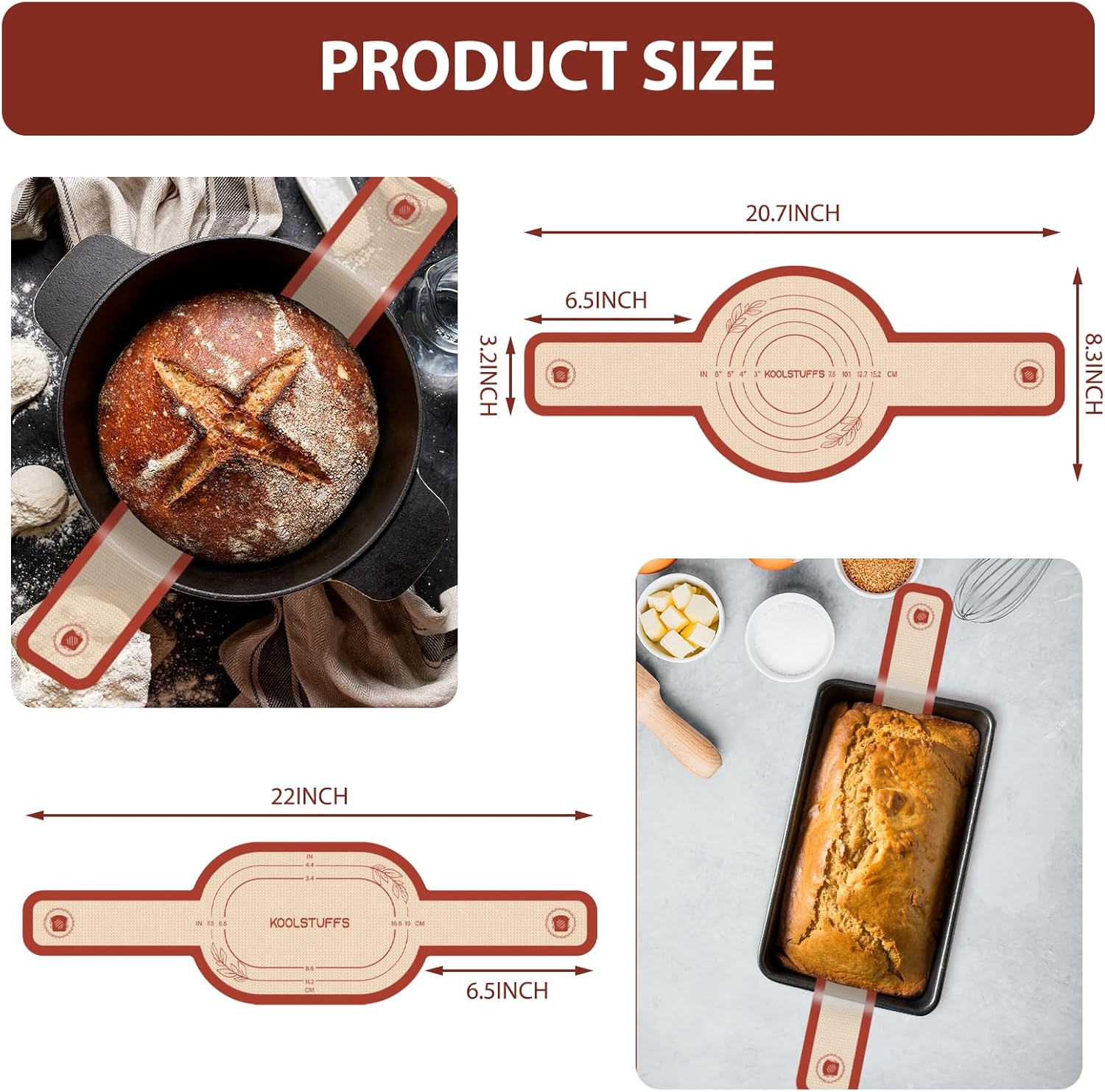 Silicone Bread Sling, 2PCS Non-Stick Oval and Round Bread Sling for Dutch Oven, Reusable Sourdough Tools & Bread Baking Supplies