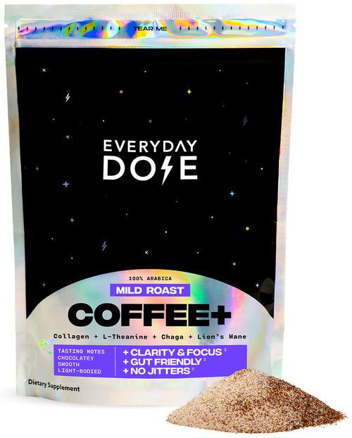 Everyday Dose Bold Medium Roast Mushroom Coffee 90mg Caffeine per serving with Grass-Fed Collagen, Chaga, Lions Mane & L-Theanine for Better Focus, Energy, Digestion, Skin, and Immunity 30 Servings