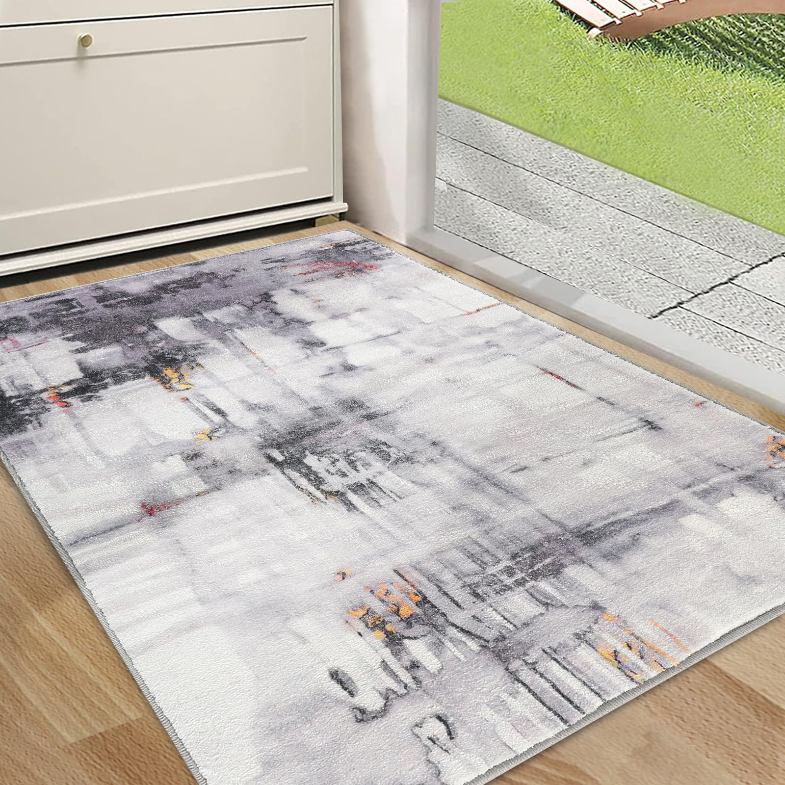 CRISTGEE Door Mat, Front Indoor Door Mat Faux Wool Non-Slip Entryway Rug Absorbent Abstract Throw Rug for Indoor Entrance Hallway Laundry Room, High Traffic Areas, 20X32 Inches, Gray Washable