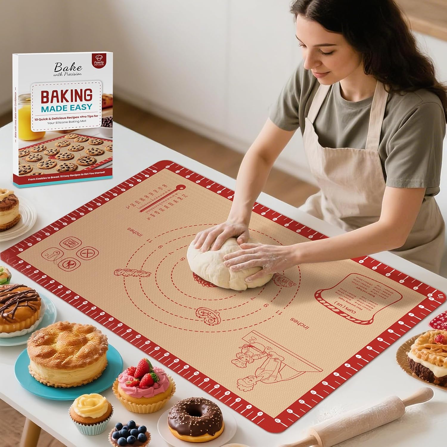 1 pcs 1 Count Silicone Baking Mat with Recipes 1 Pack