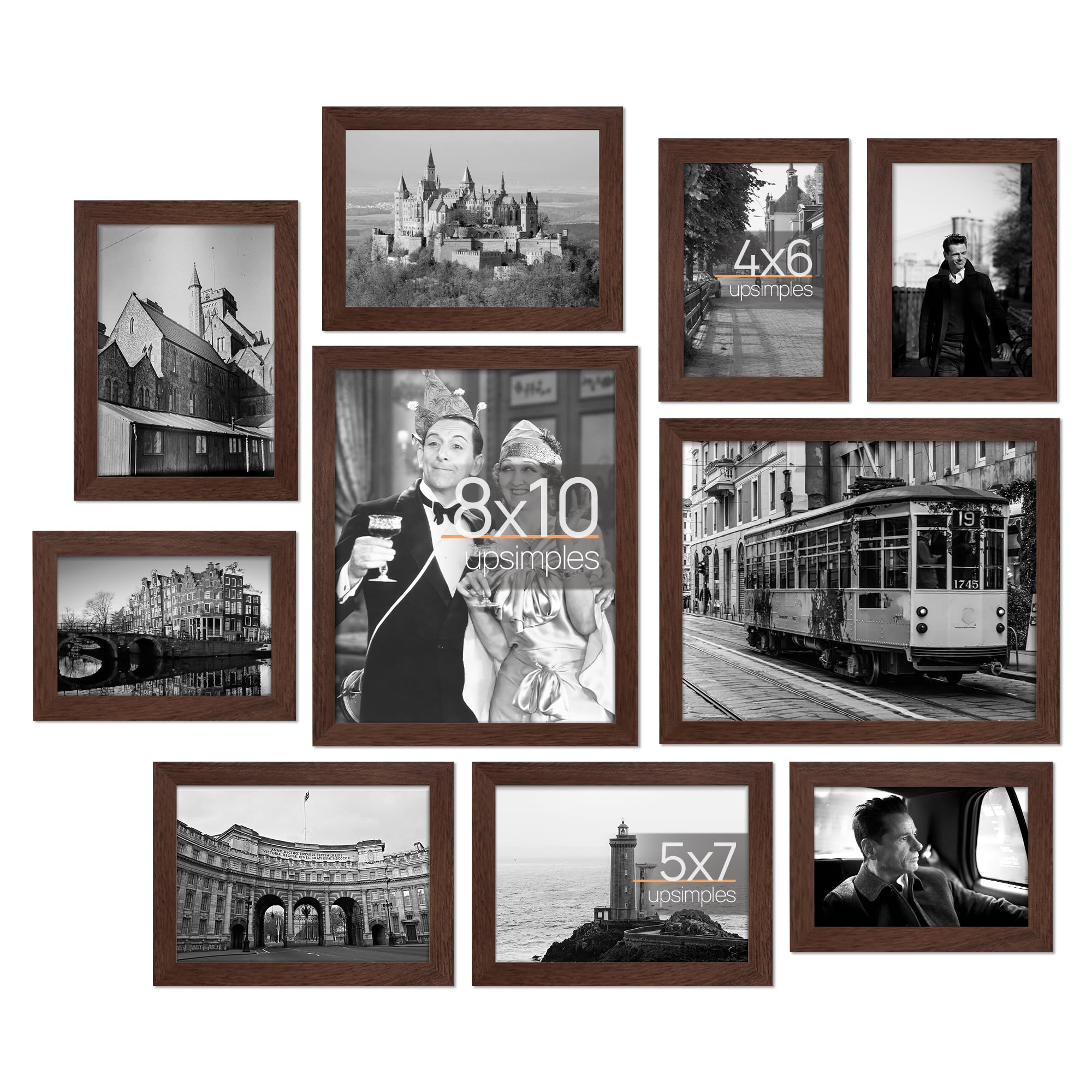 upsimples 10 Pack Picture Frames Collage Wall Decor for Mounting or Tabletop Display, Photo Gallery Frame Set for Family, Multi Sizes Including 8x10, 5x7, 4x6, Black