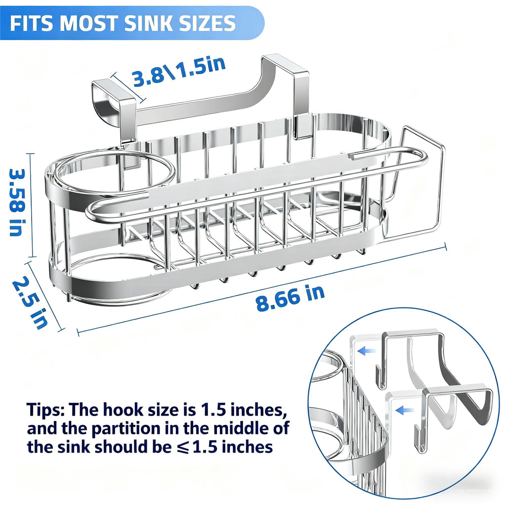 Cisily Organizador de Fregadero de Cocina con Soporte para Esponja en el Fregadero, Organizador de Fregadero de Cocina de Acero Inoxidable, Soporte para Cepillo, Percha para Paños de Platos, Soporte