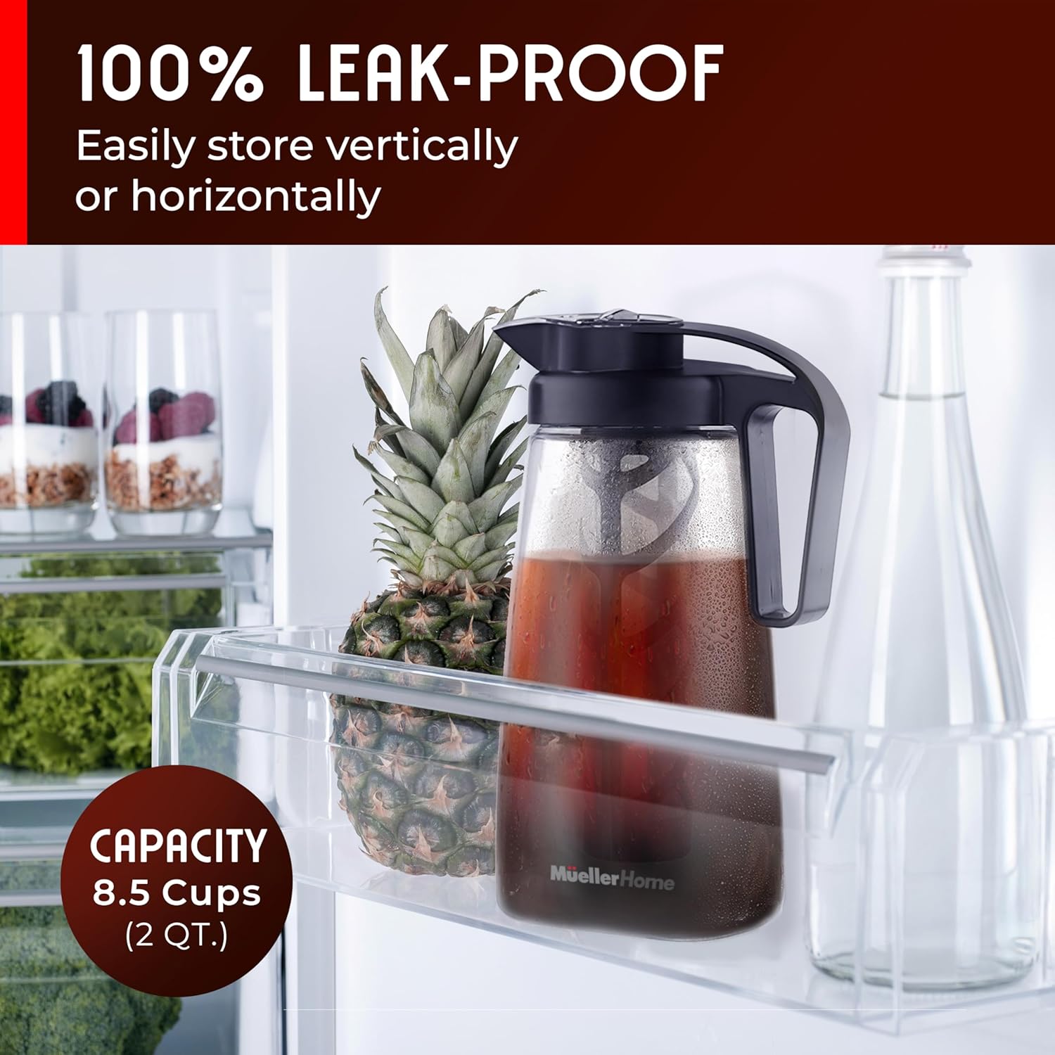 Cold Brew Coffee Maker, 64 oz Tritan Fortified Pitcher, Pour Spout Handle Lid, Resilient & Leak-Proof for Iced Coffee Tea