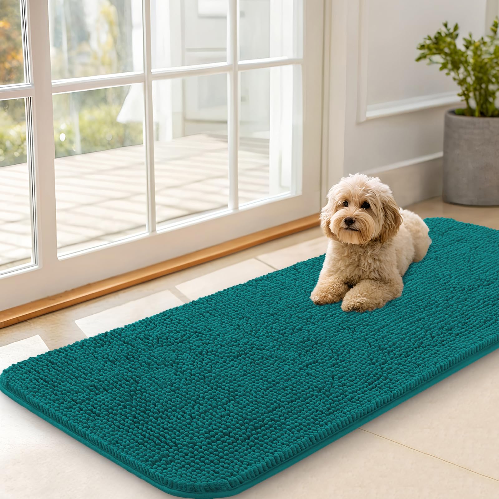 OLANLY Dog Door Mat for Muddy Paws 30x20, Absorbs Moisture and Dirt, Absorbent Non-Slip Washable Doormat, Quick Dry Chenille Mud Mat for Dogs, Entry Indoor Entryway Carpet for Inside Floor, Grey