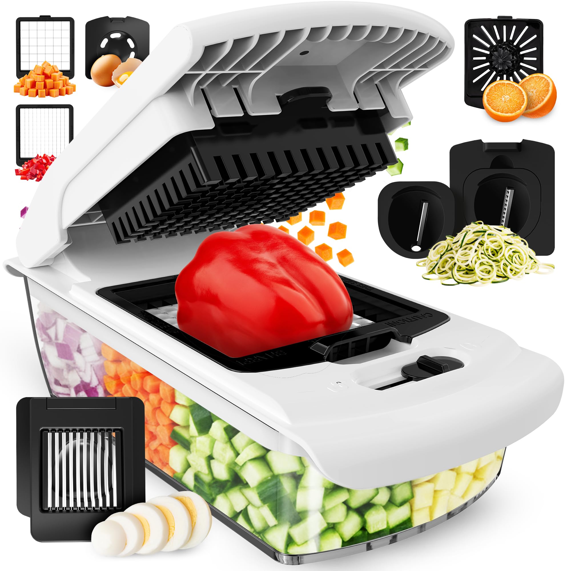 Fullstar The Original Pro Chopper - Vegetable Chopper and Spiralizer, Food Chopper with Container, Fruit Slicer, Kitchen Gadgets & Gifts, Home Essentials (4 in 1, White)