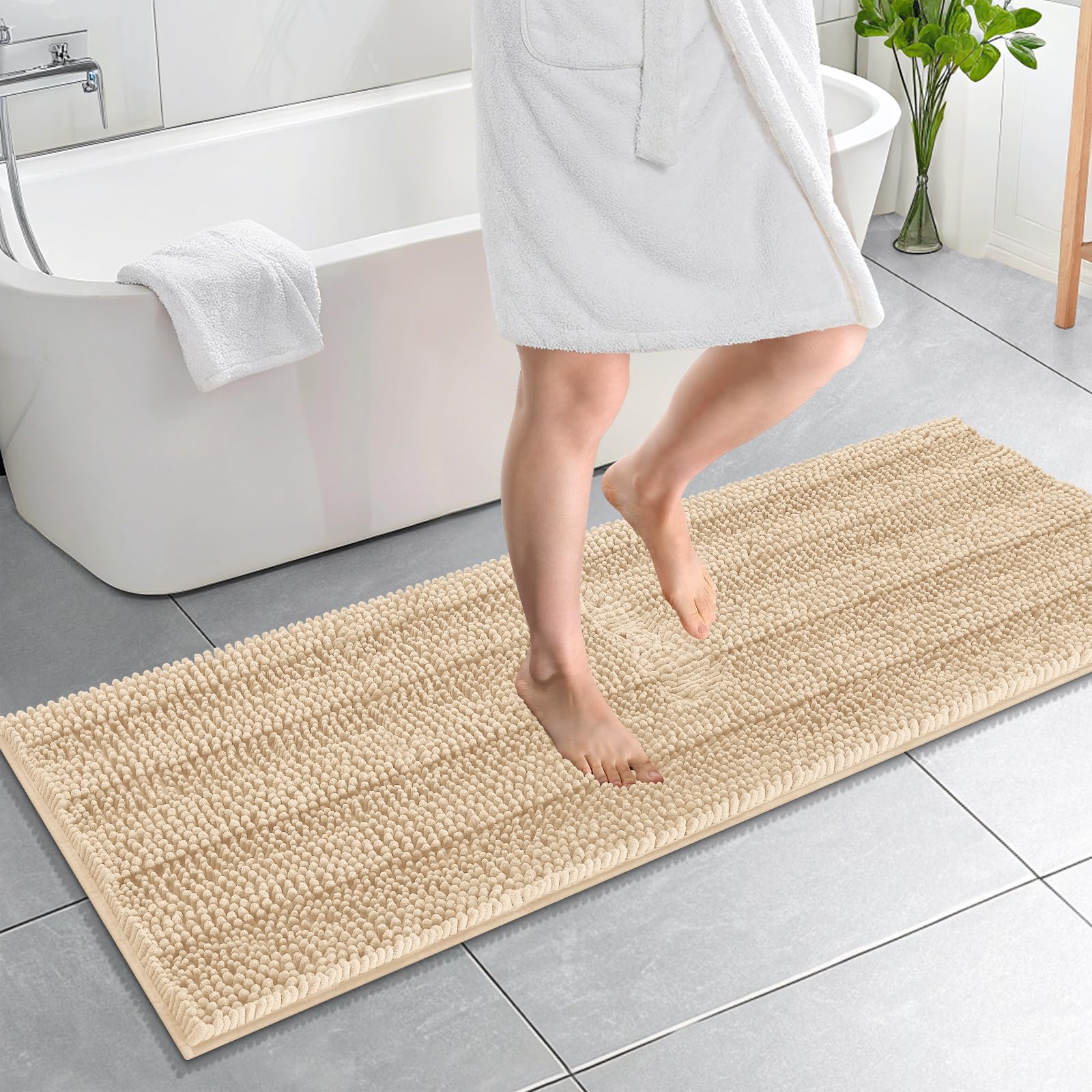 OLANLY Thick Bathroom Rugs 30x20, Extra Soft Absorbent Chenille Striped Bath Rugs, Rubber Backing, Machine Wash Dry, Bath Mats for Bathroom Floor, Tub and Shower, Home Decor Accessories, Grey