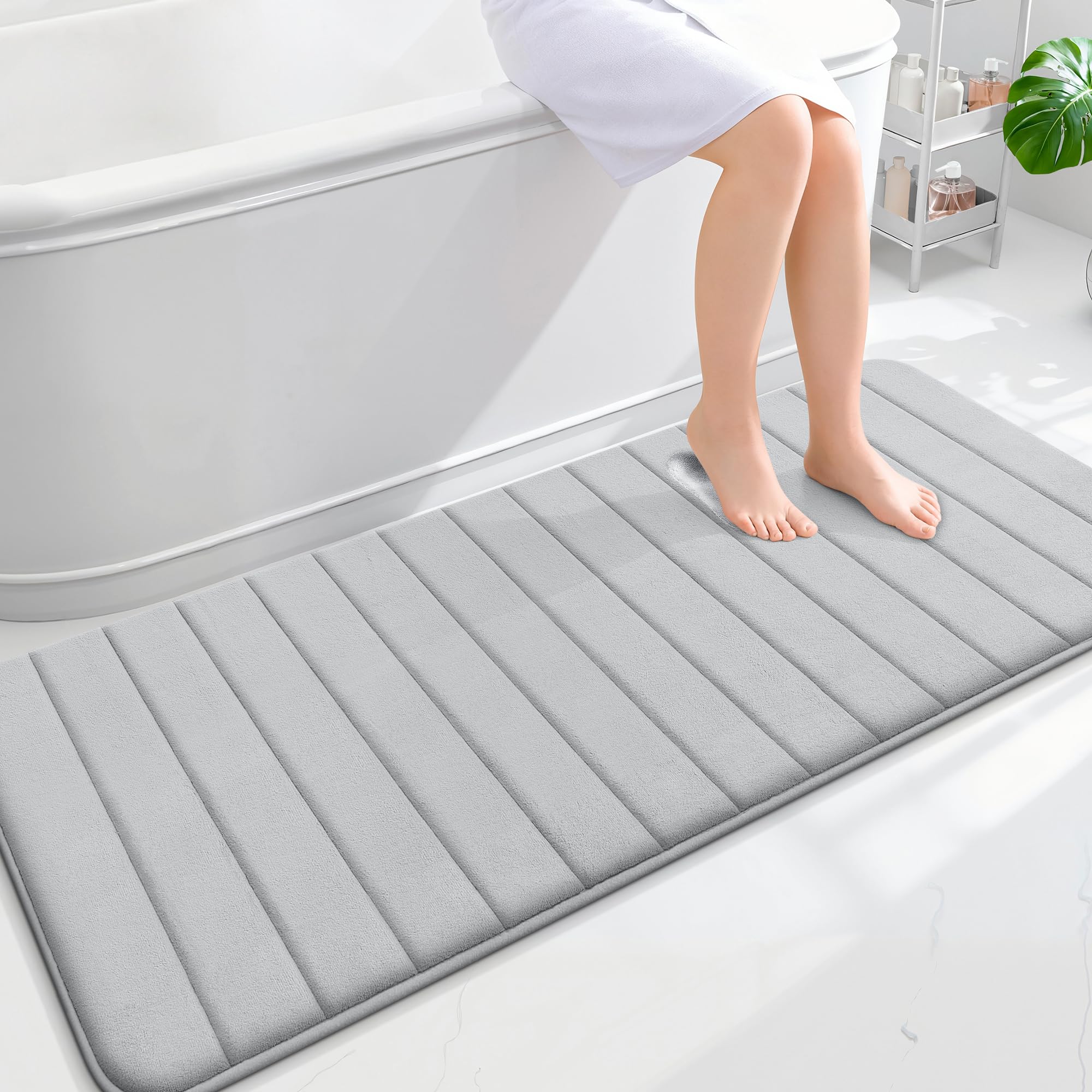 OLANLY Memory Foam Bath Mat 30x20, Super Soft Absorbent Bathroom Rugs, Quick Dry, Machine Washable Shower Floor Rugs, Bathmat Carpet, Bathroom Home Decor Accessories, Grey