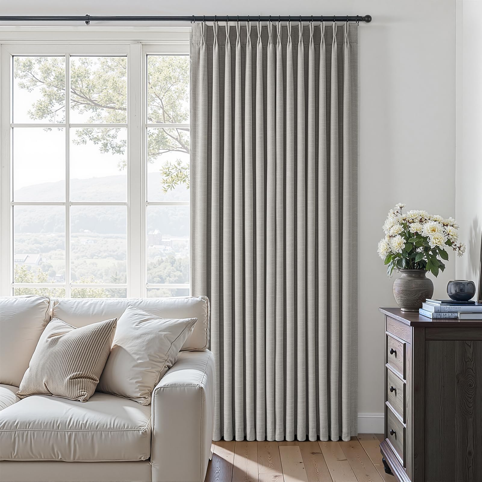 Topfinel 84 Inch Long Natural Blackout Curtains for Bedroom Livingroom, Farmhouse Back Tab Pinch Pleated Drapes for Track System,Neutral Linen Ambiance & Privacy Drapes Natural 52" W*84" L