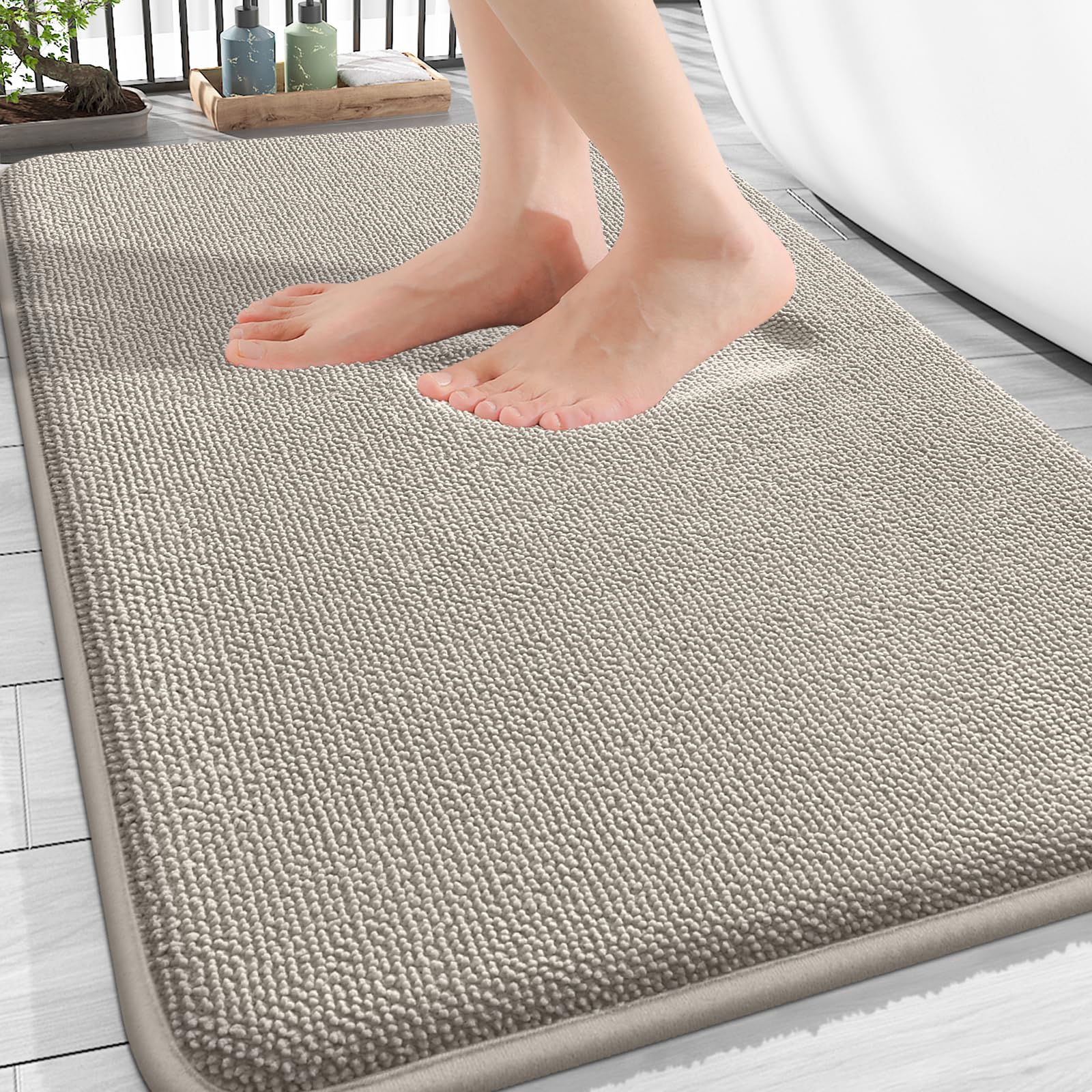 OLANLY Thick Memory Foam Bath Mat Rug 30x20, Extra Soft Absorbent Bathroom Rugs, Quick Dry Bath Mats, Non-Slip, Machine Washable Carpet for Bathroom, Tub and Shower, Home Decor Accessories, Grey